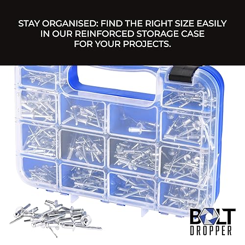 Miniatura 3 de Bolt Dropper Juego surtido de 500 piezas de remaches ciegos  Todo el material de aluminio  Acabado plateado  Solución de unión de metal duradera