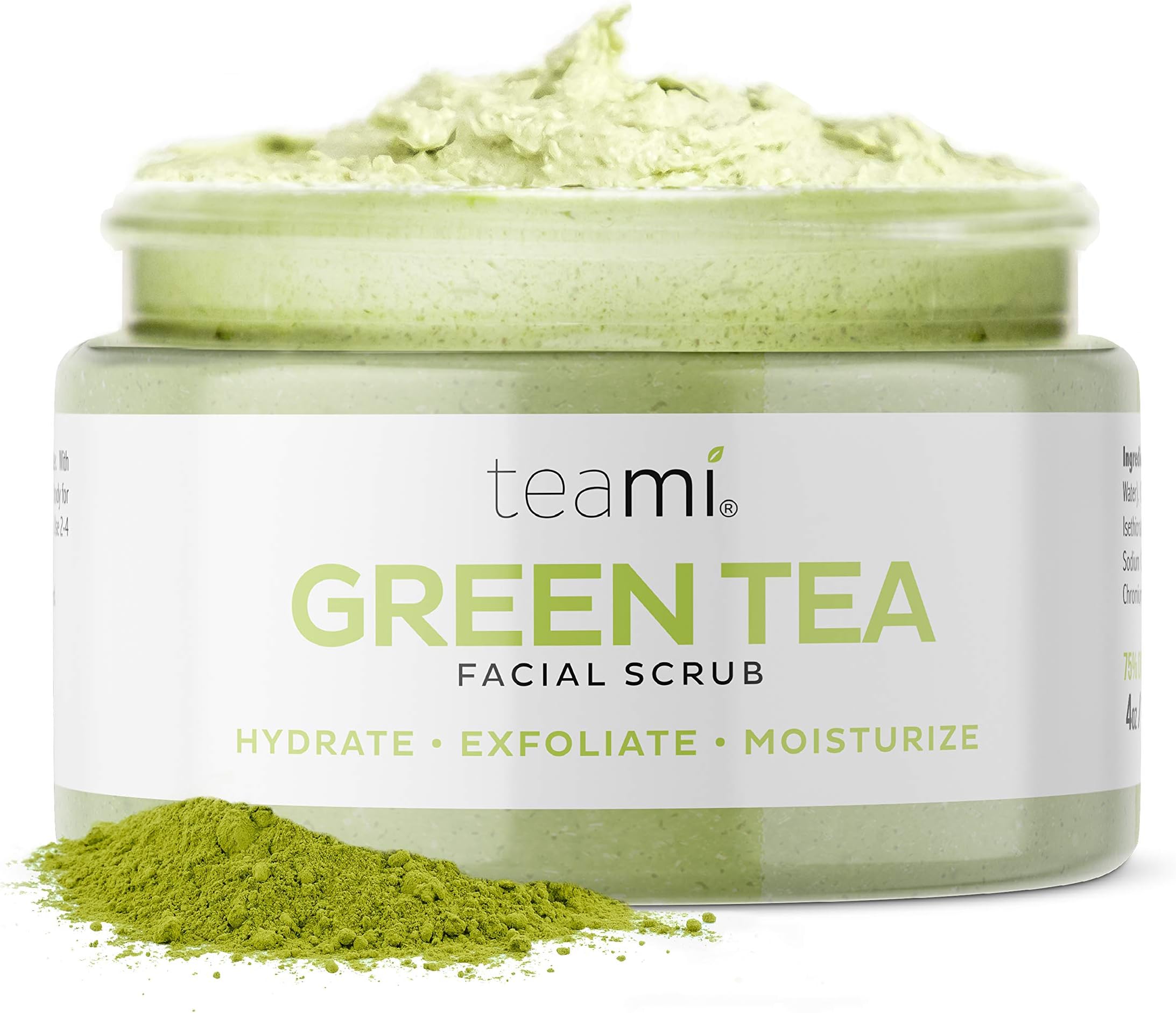 Teami Matcha Green Tea Facial Scrub For Hydrating, Moisturizing, and Exfoliating, Natural Exfoliating Body & Organic Face Exfoliator Sugar Scrub with Lemongrass, Non-Greasy Face Exfoliant
