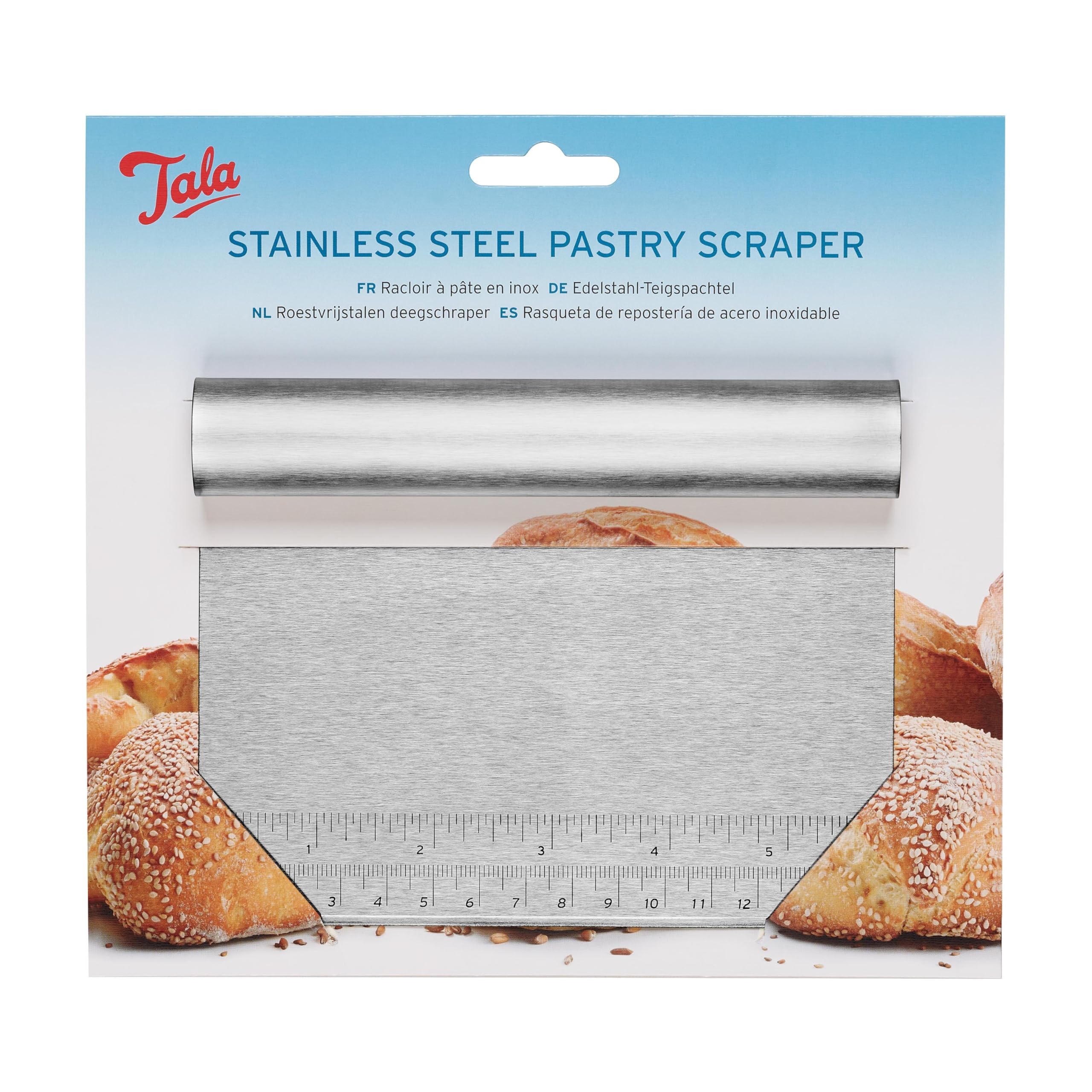 Tala Stainless Steel Dough Scraper, Perfect for use with Pastry and Cookie Dough and Ideal for shaping and moving prepared and baked goods, Handle and Measurement markings for ease of use