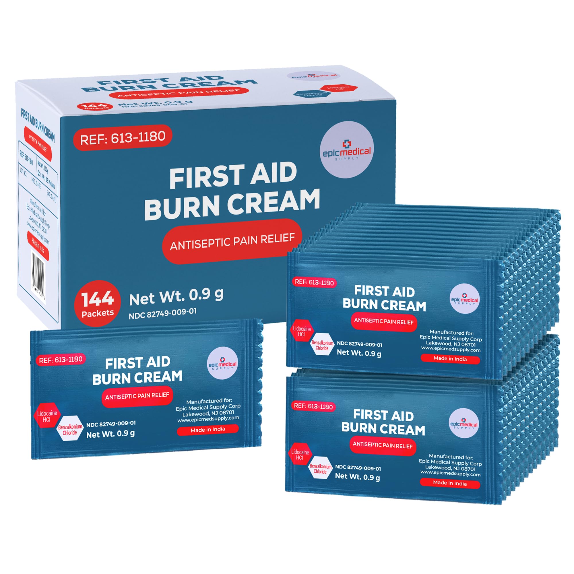 First Aid Burn Cream Packets Box of 144, Burn Ointment with Lidocaine and Benzalkonium Chloride for Minor Scrapes, Cuts, and Skin Irritations, Home and Medical Skincare
