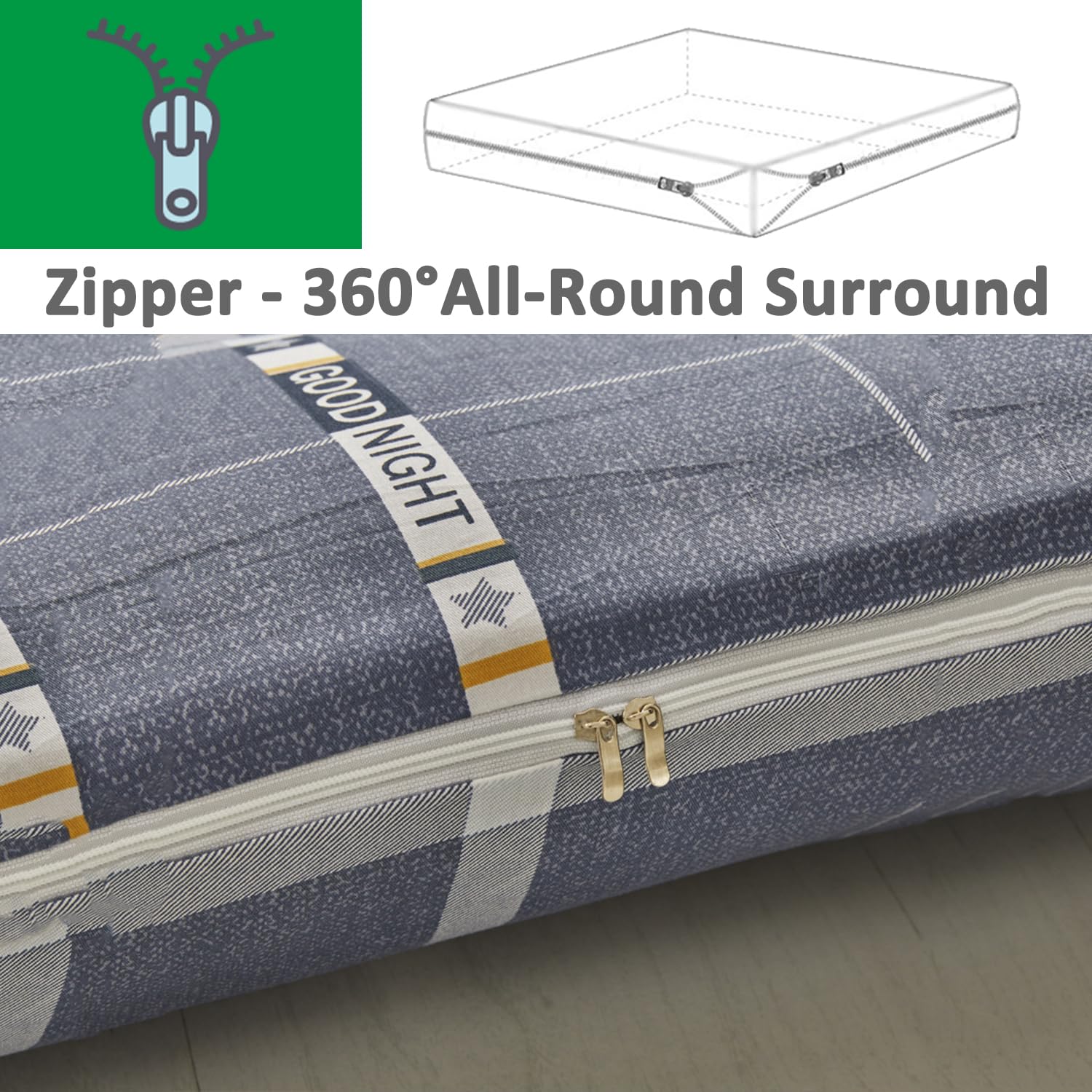 Housse De Matelas Tatami,Housse Protection Futon Lavable 100% Coton Matelas Futon Housses Anti-Poussière Lavable Machine,Housse De Futon Japonais avec Fermeture Éclair,Style,Queen/150x200cm