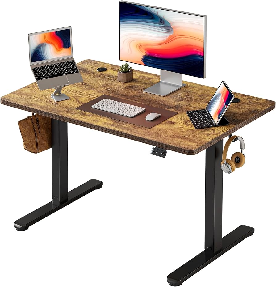 新品　FEZIBO 電動昇降式デスク 幅100cm　ブラウン Amazon | FEZIBO 電動 昇降デスク スタンディングデスク 幅100cm 奥行