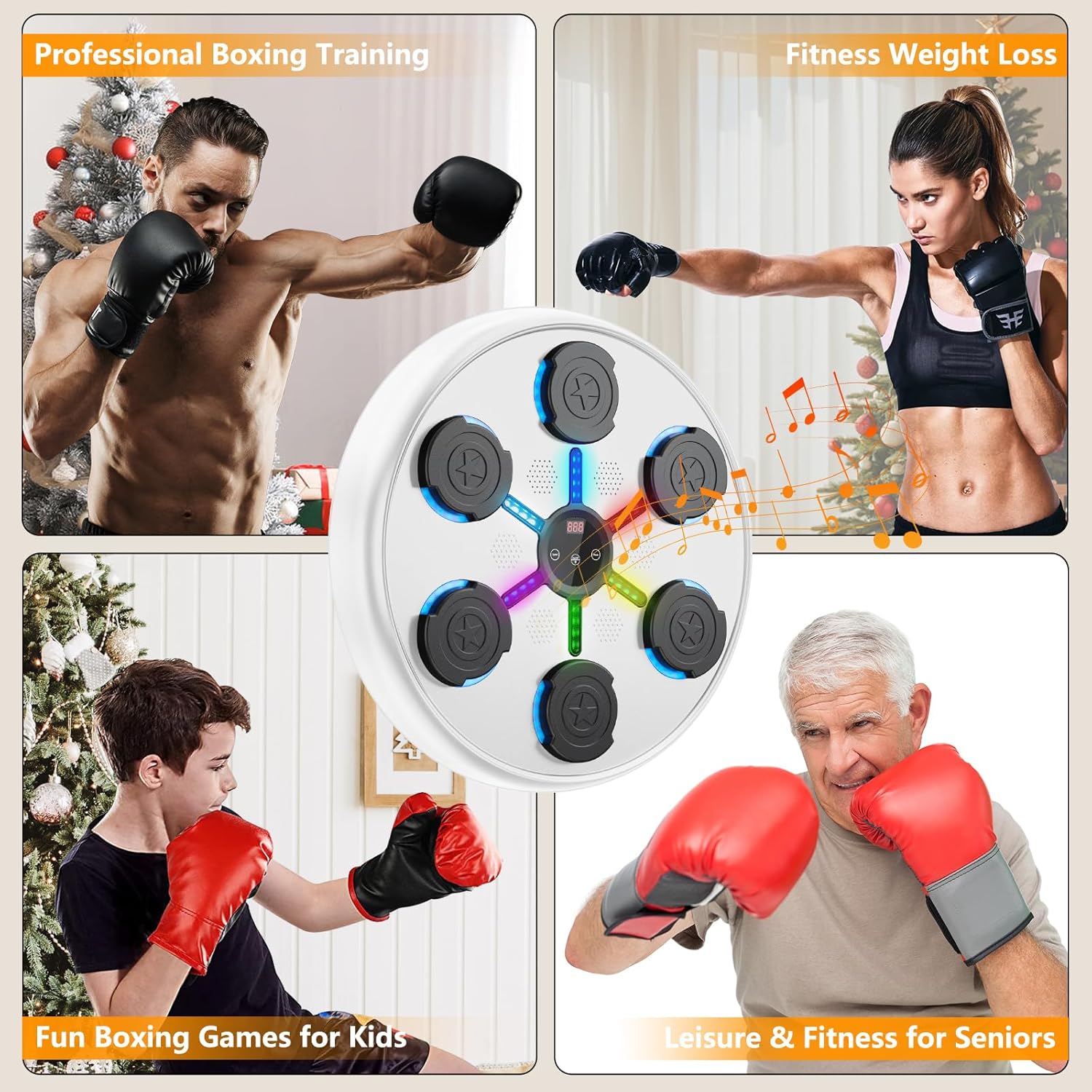 Smart Bluetooth Music Boxing Machine – Wall-Mounted Punching Target with Gloves and Sweatband, 9 Modes & Speeds, Perfect for Adults & Kids, Ideal Fitness Gift for Thanksgiving, Christmas & New Year