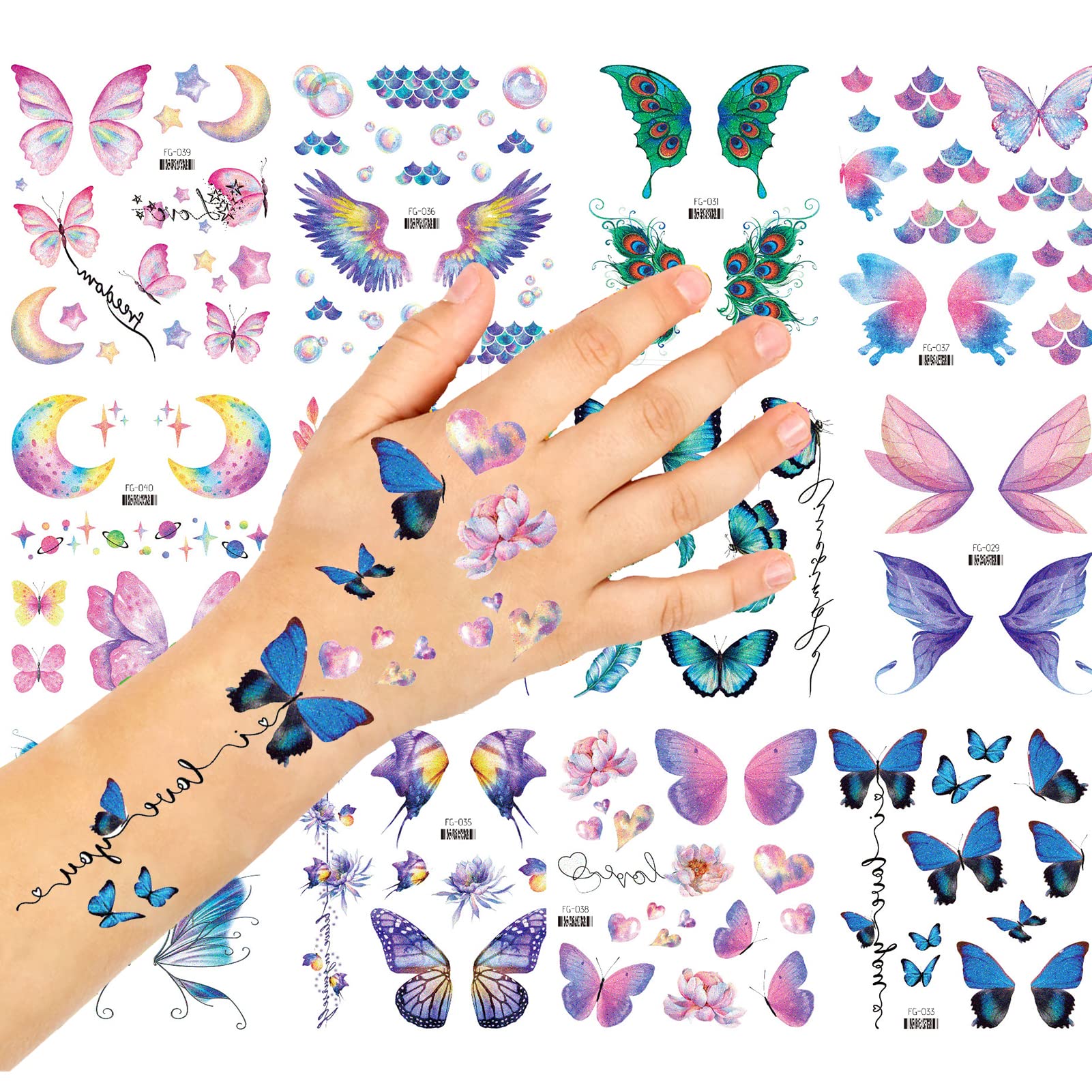 Tatuaggi Temporanei Farfalla Per Bambini: 12 Fogli, 180+ Pezzi, Glitter E Colorati, Impermeabili, Bomboniere