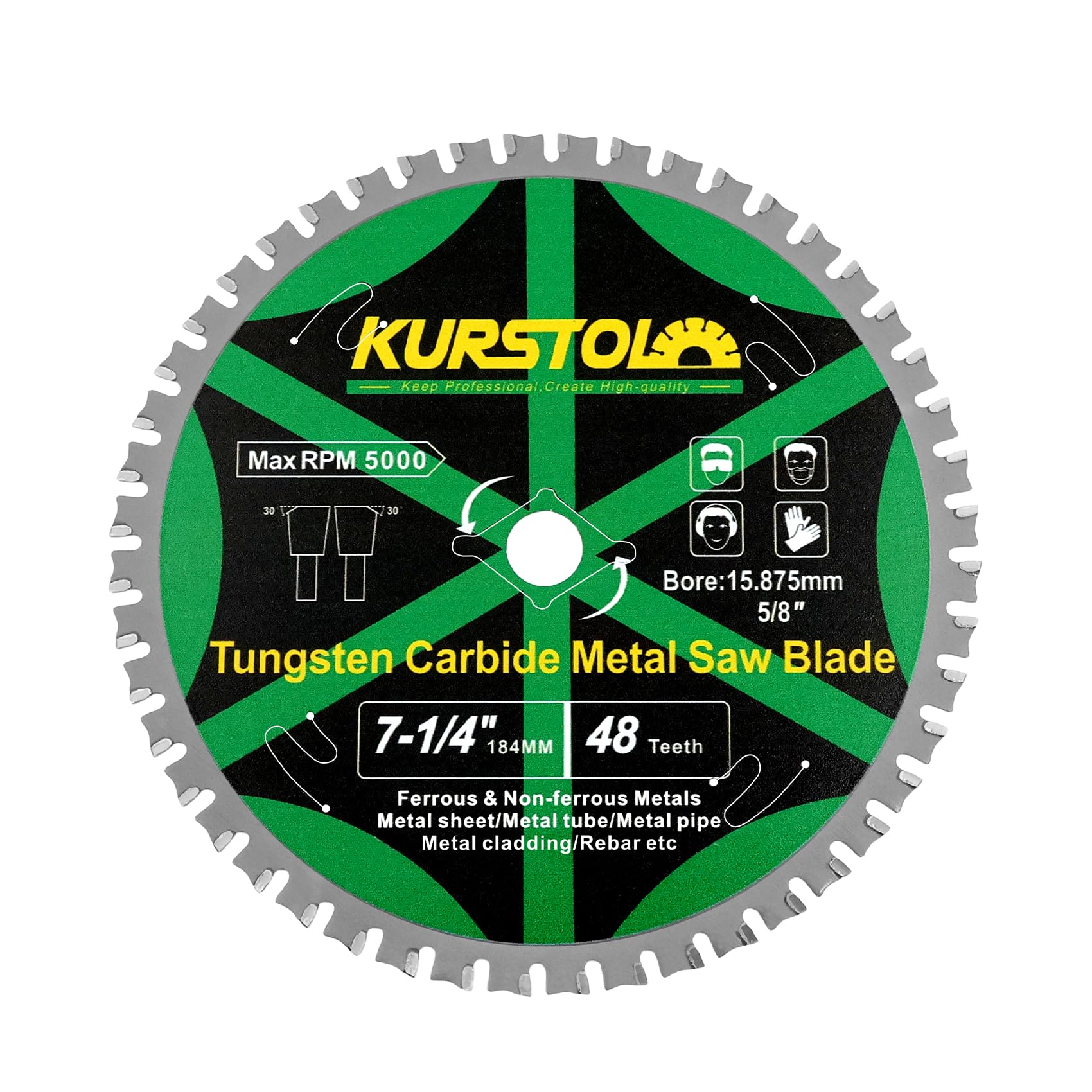 KURSTOL Metal Circular Saw Blade - 7-1/4" TCT Cutting Blade 48T Tungsten Carbide Tipped Blade Arbor 15.87mm for Steel, Iron, Nickel, Titanium, Ferrous