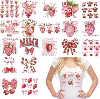 20 Sheets Strawberry Coquette Iron on Transfers for T-Shirts, Pink Bow DTF Transfers Ready to Press Heat Transfers Vinyl, Iron on Patches Decals for Clothing Bag Pillow Covers DIY Crafts