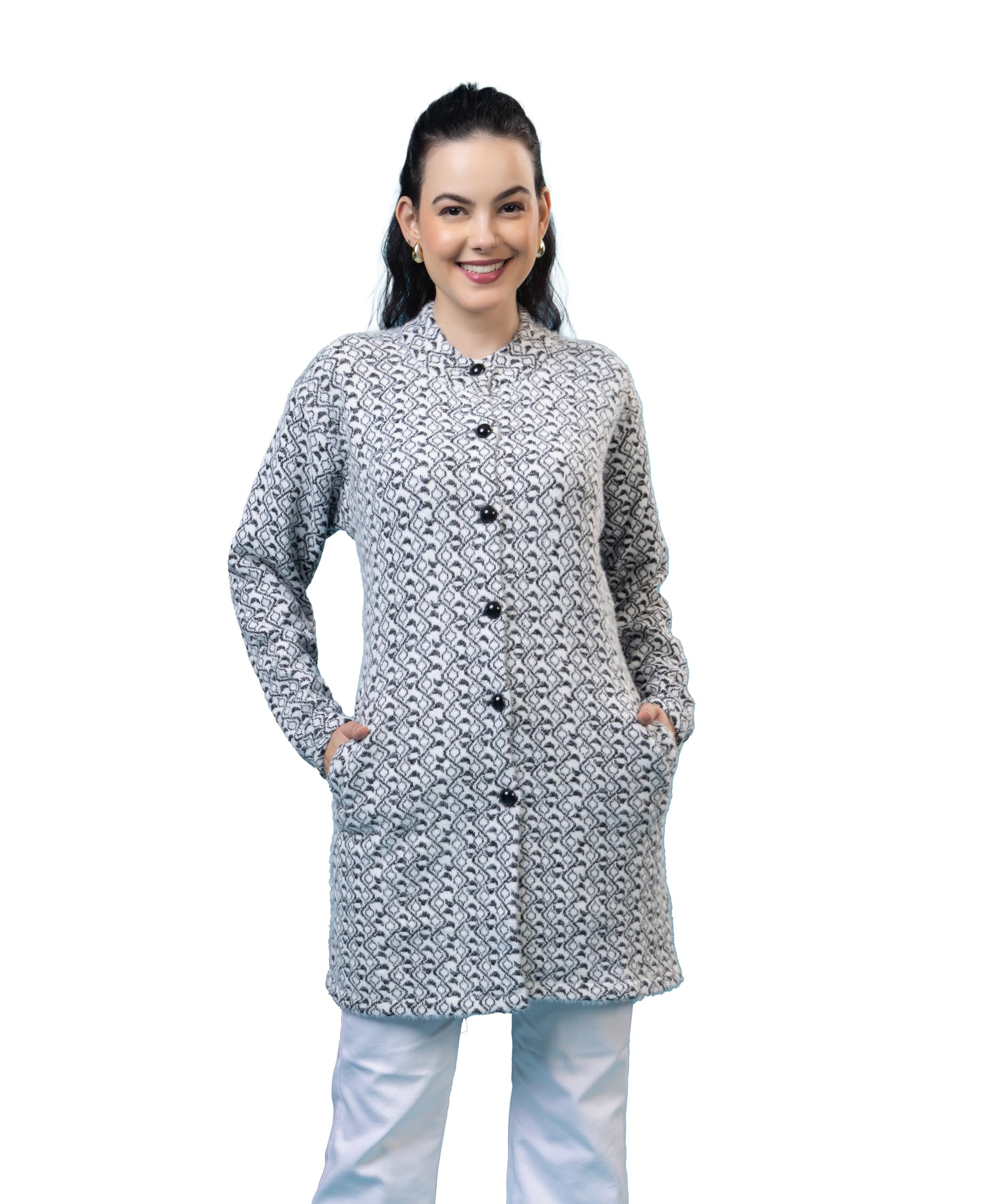 swaaglok - style that speaks Women's Woolen Longline Button-Up Cardigan | Cozy Full Sleeve Winter Sweater with Pockets | Stylish Warm Casual Knitwear for Women & Girls-picture-17