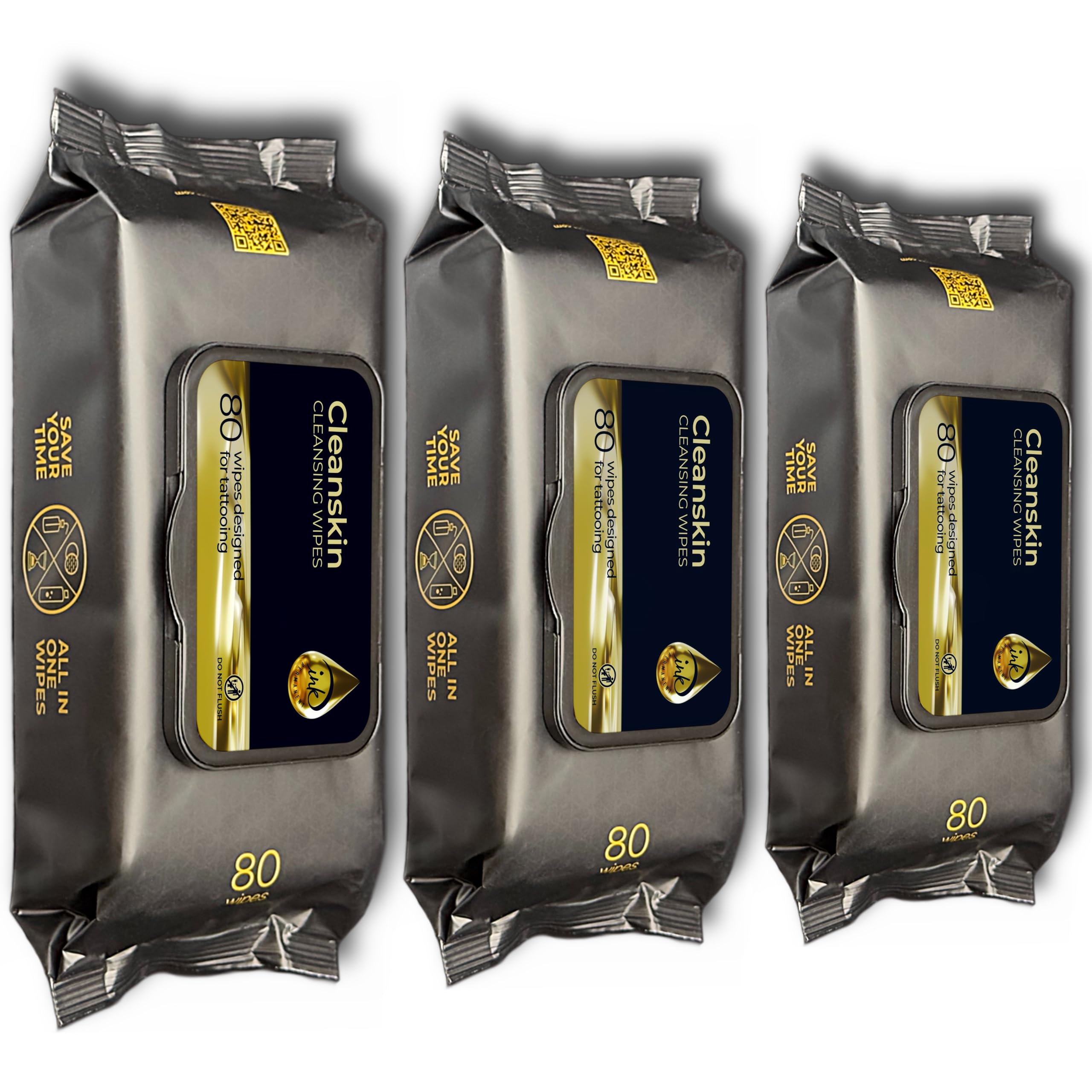 CleanSkin Cleansing Green Soap Wipes for Tattooing All in One Solution To Heal and Clean Tattoos, Tattoo Soap for PMU & Piercings | Alcohol and Fragrance Free, Unscented | 80 Count (Pack of 3)