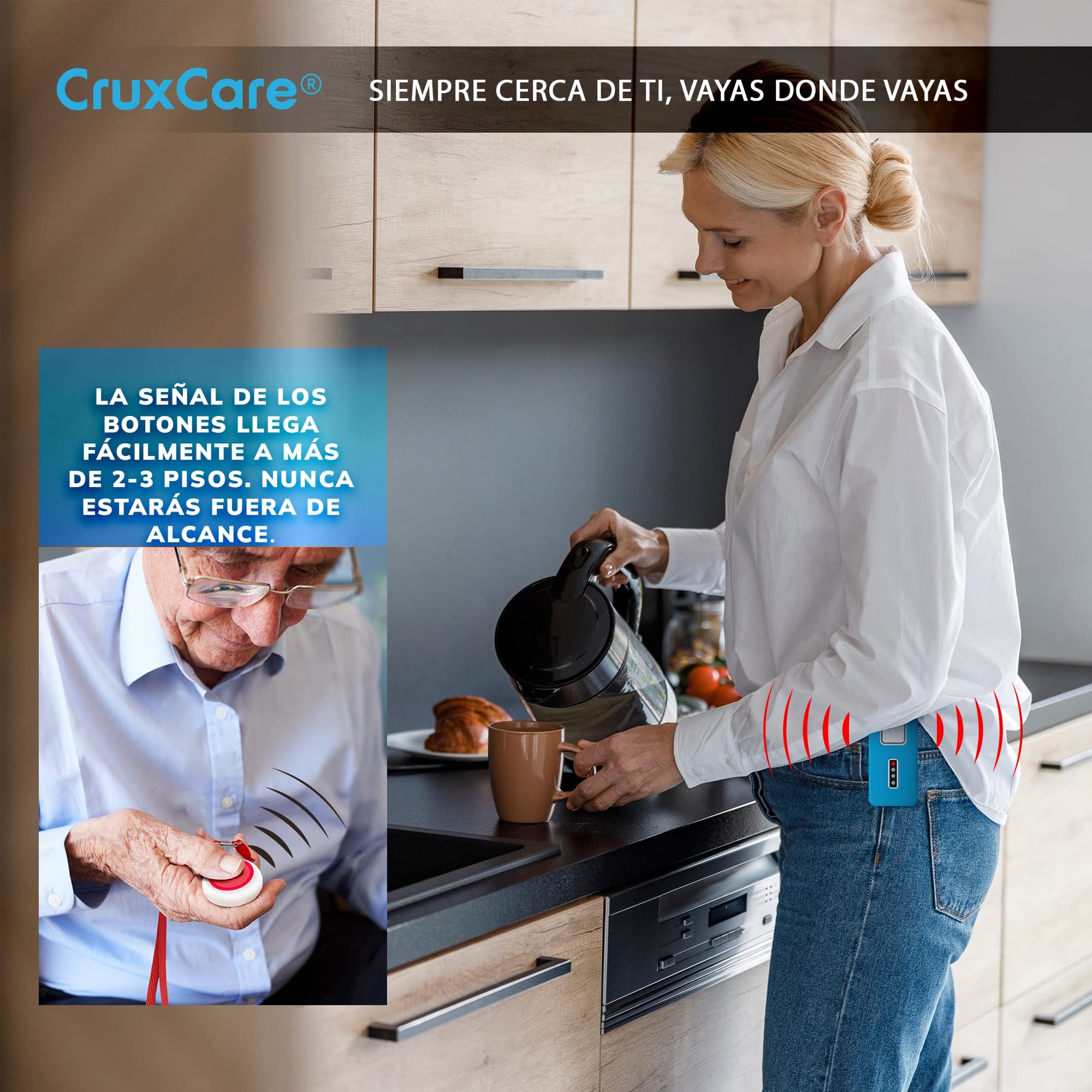 C1 Buscapersonas Inalámbrico Ancianos y Cuidador - 2 Botones SOS