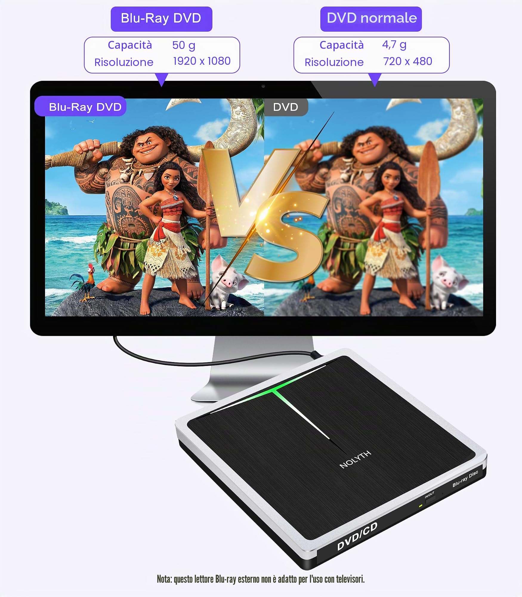 Unità esterna Blu Ray USB C Bluray Masterizzatore Esterno, USB 3.0 Portable External Blu-ray Drive CD DVD BD Player per PC Mac Laptop Windows 11/10 MacBook Linux