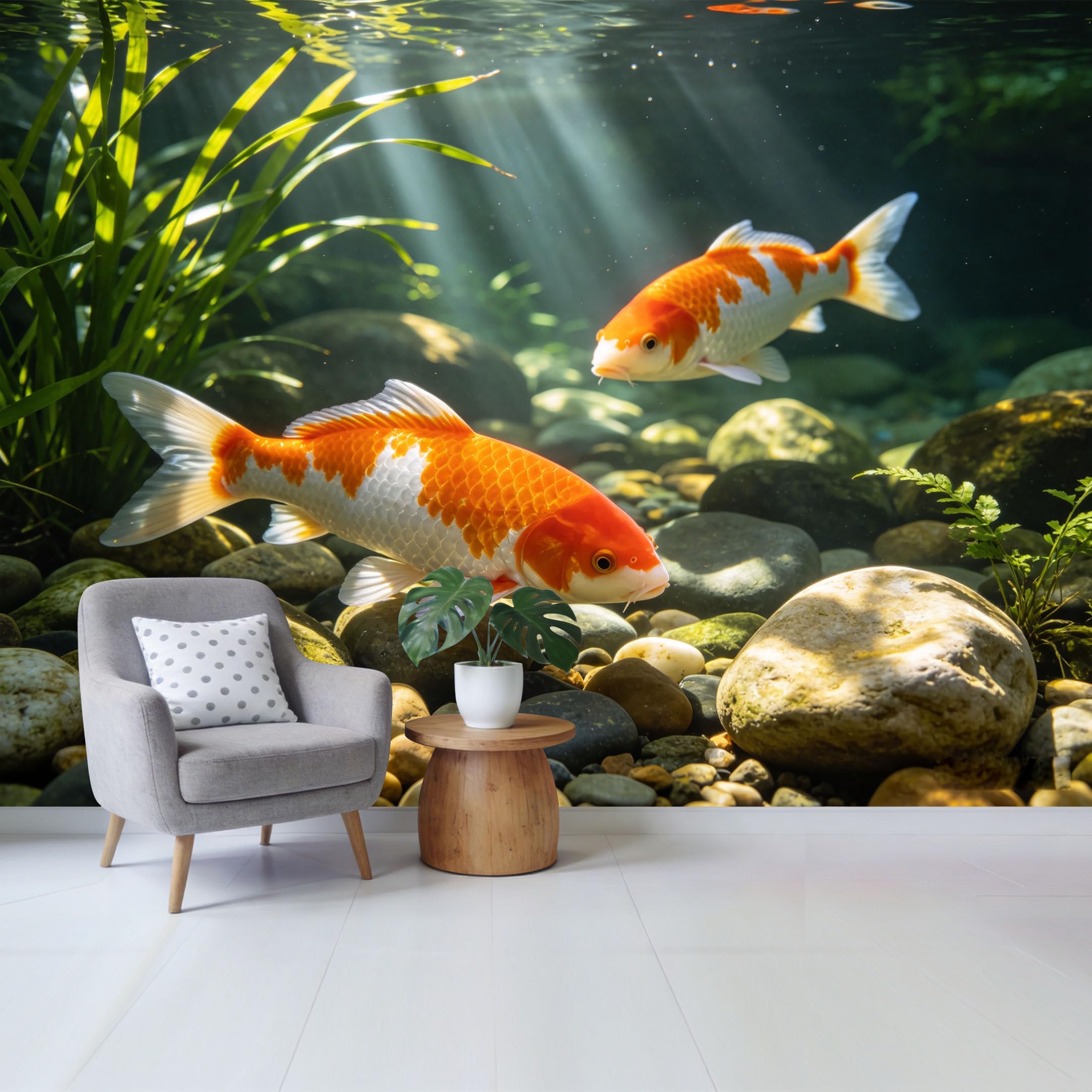 Custom Size Wall Mural Koi Fish Swimming Underwater Landscape 3D Trompe L'Oeil SelfAdhesive Wall Fabric Removable Wallpaper for Home Office Decor