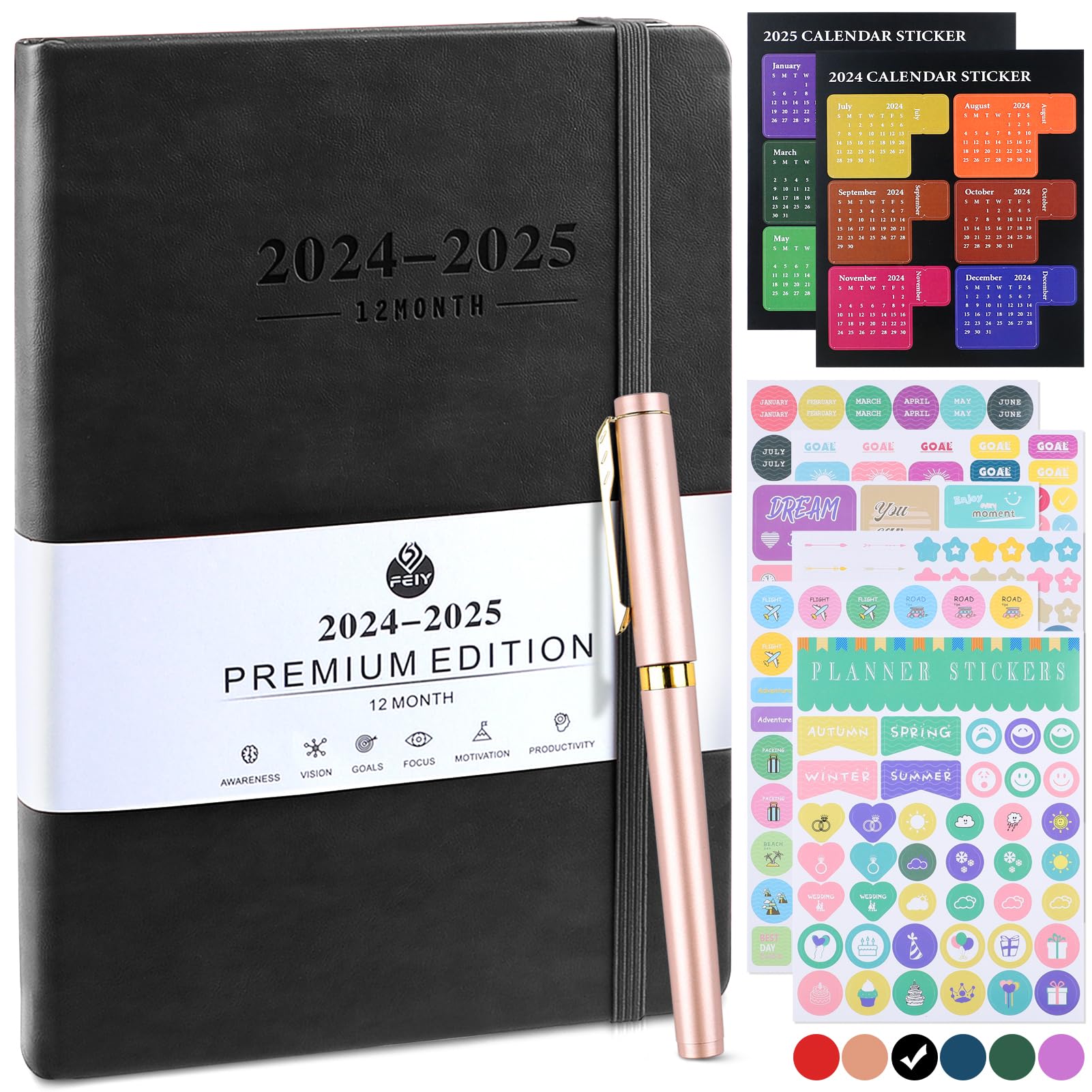 2024-2025 Planner - JUL 2024 - JUN 2025, A Daily Planner, 2024-2025 Planner Weekly and Monthly with Tabs, A5 size, Perfect for Daily Organizer (Black)