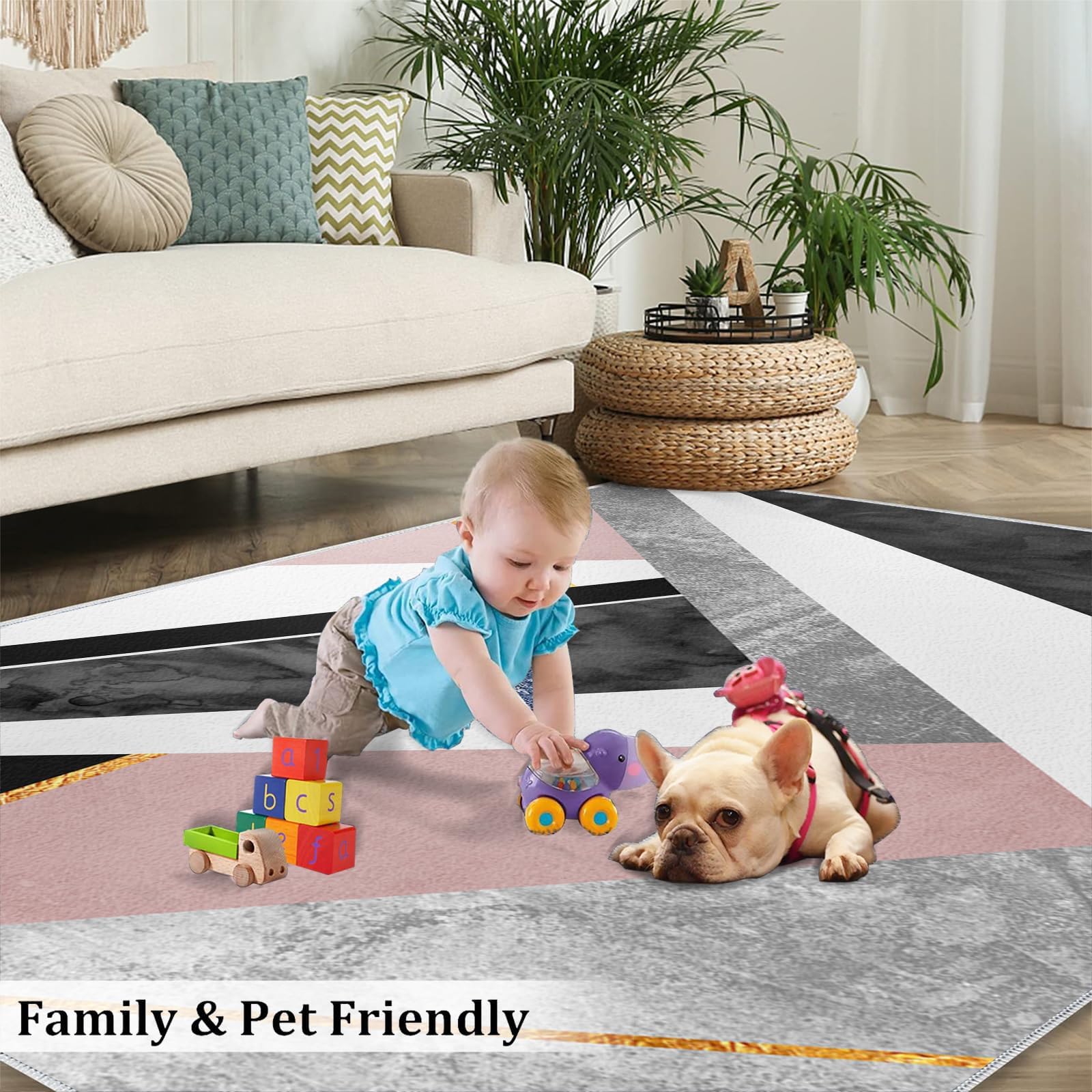 Luksusowy minimalistyczny dywan w stylu geometrycznym z kolorowymi klockami, łatwy w pielęgnacji, na patio, do ogrodu, kuchni, łazienki lub 60 x 90 cm