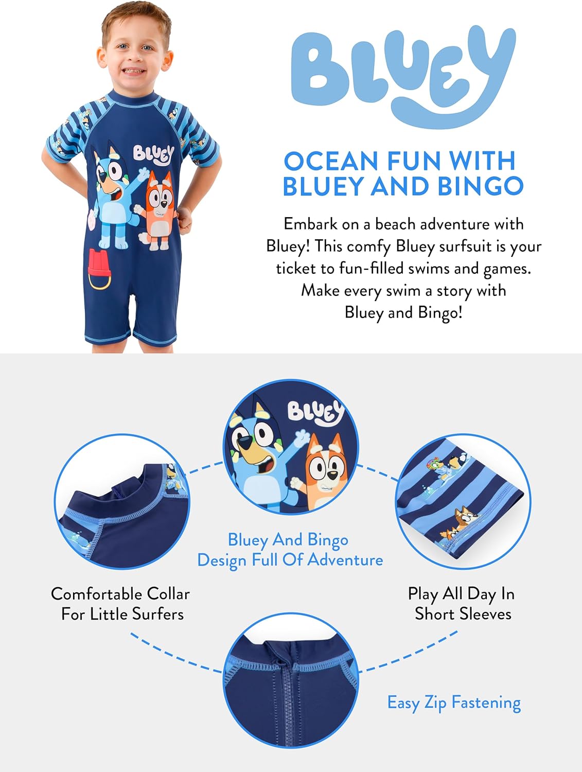 Bluey Swimsuit | One Piece Boys Bathing Suit | Boys Rash Guard Swimsuit