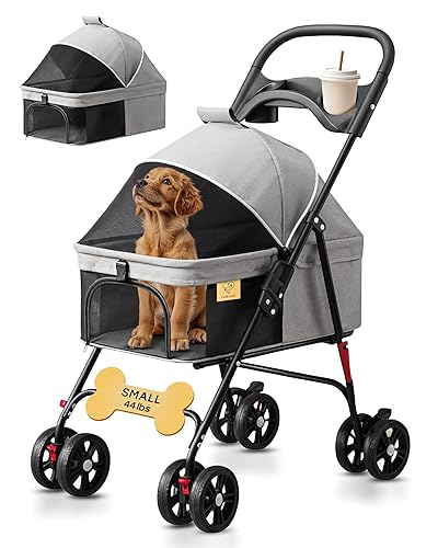 Luxe Haus - Cochecito plegable para mascotas de 4 ruedas, cochecito ligero para perros y gatos de hasta 44 libras con toldo de malla, cesta de