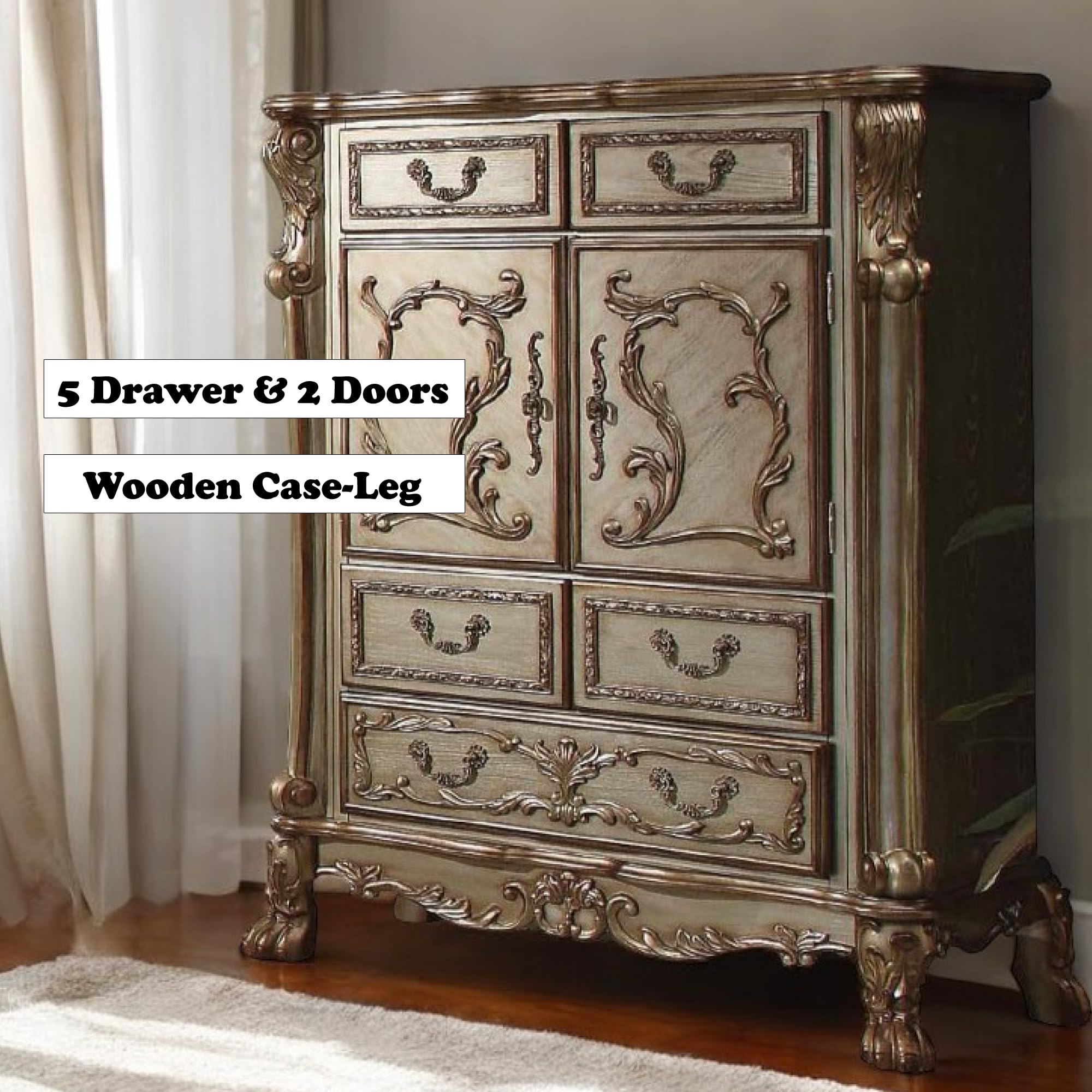 Amazon.com: Acme Dresden 5-Drawer Wooden Chest in Gold Patina and 