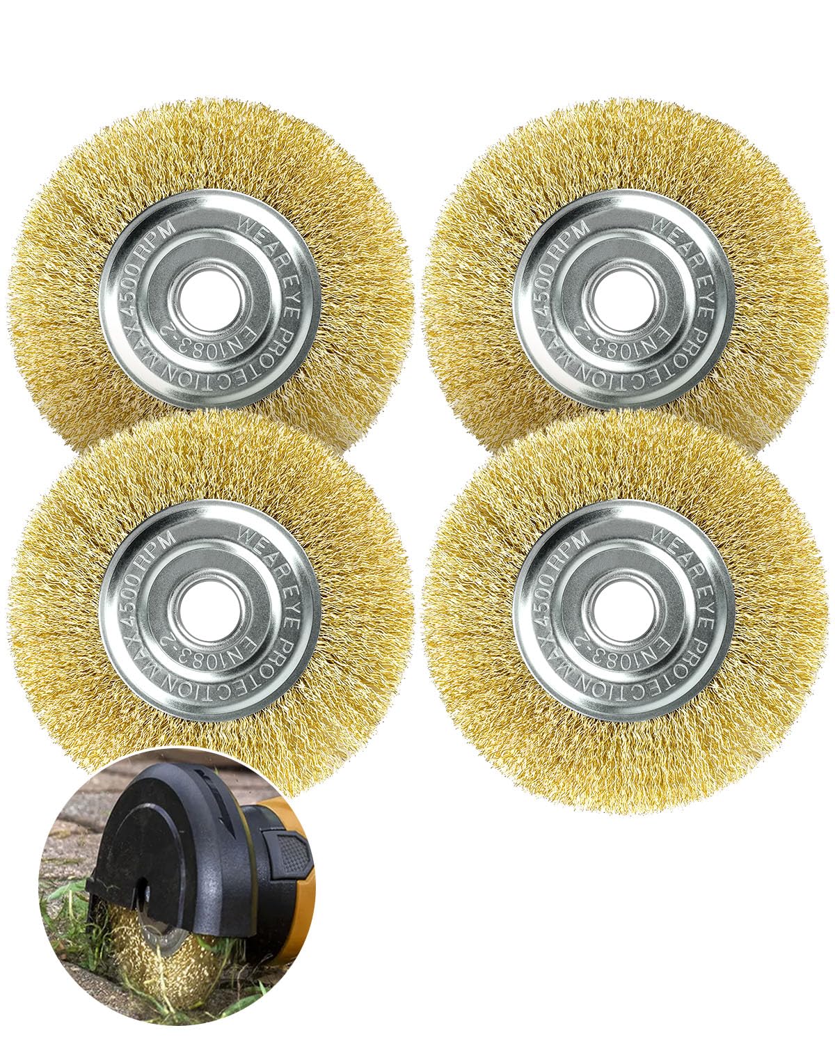 RAC814 Replacement Wire Brush for Ryobi Patio Cleaner, 115mm Wire Wheel Brush for RY18PCA-0, OPC1800, OPC1815, EFB 400/401, Durable Metal Brush for Patio, Block Paving & Joint Weed Cleaning (4) — image 1