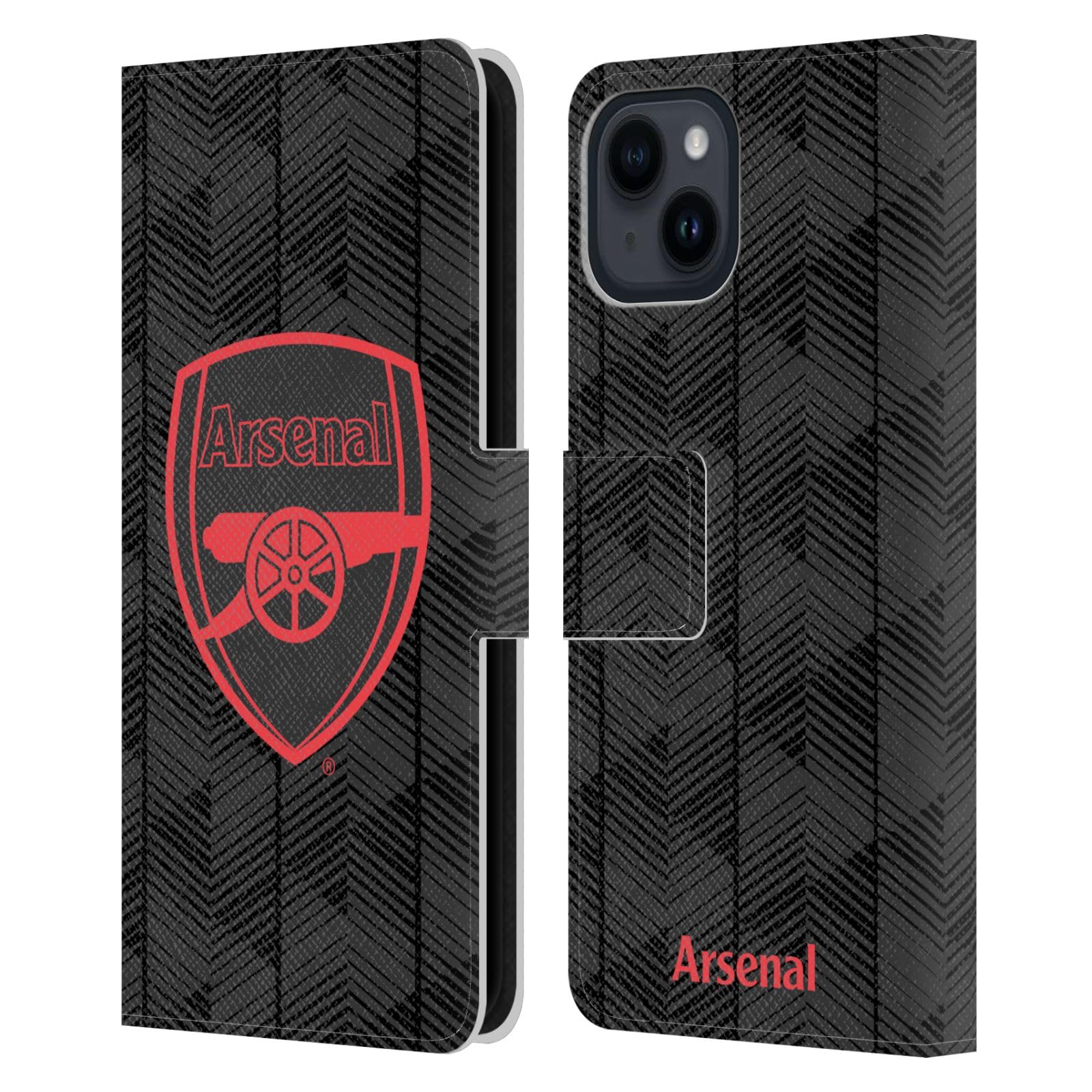 Head Case Designs Officially Licensed Arsenal FC Black Crest and Gunners Logo Leather Book Wallet Case Cover Compatible With Apple iPhone 15