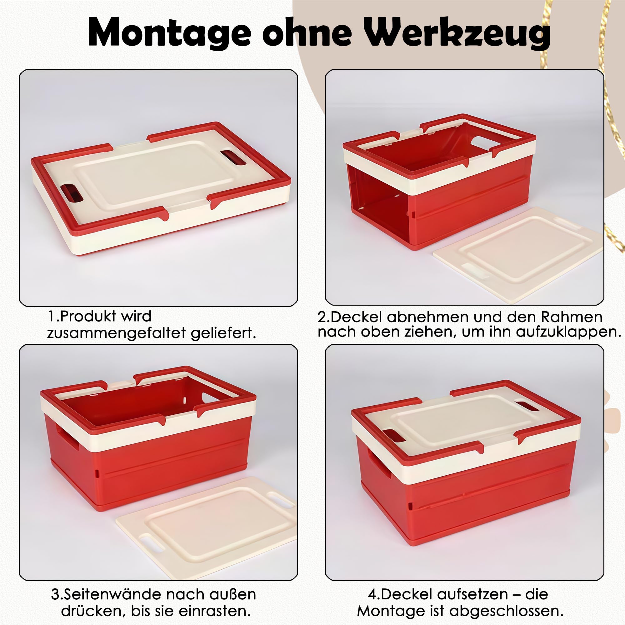 Aufbewahrungsbox Kinder, Spielzeugkiste mit Deckel, Klappbox 34,6 x 24,4 x 18,5 cm -Stabiler Aufbewahrungskiste Set aus Kunststoff mit Griff, Faltbare Aufbewahrungsbox für Spielzeug, Büro