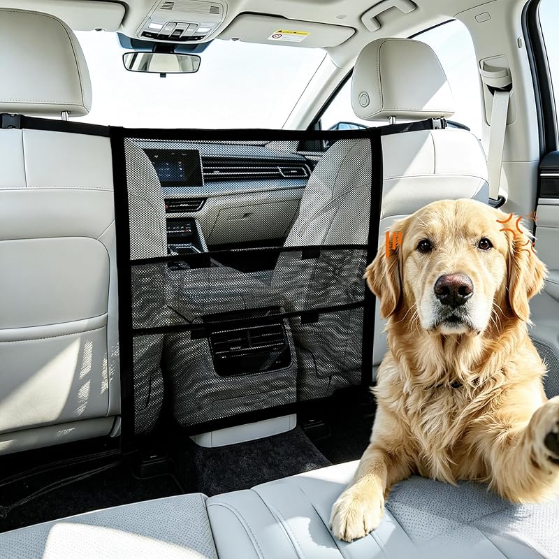Barreira de Tela para Carro para Cães com 2 Bolsos Grandes Chinrose