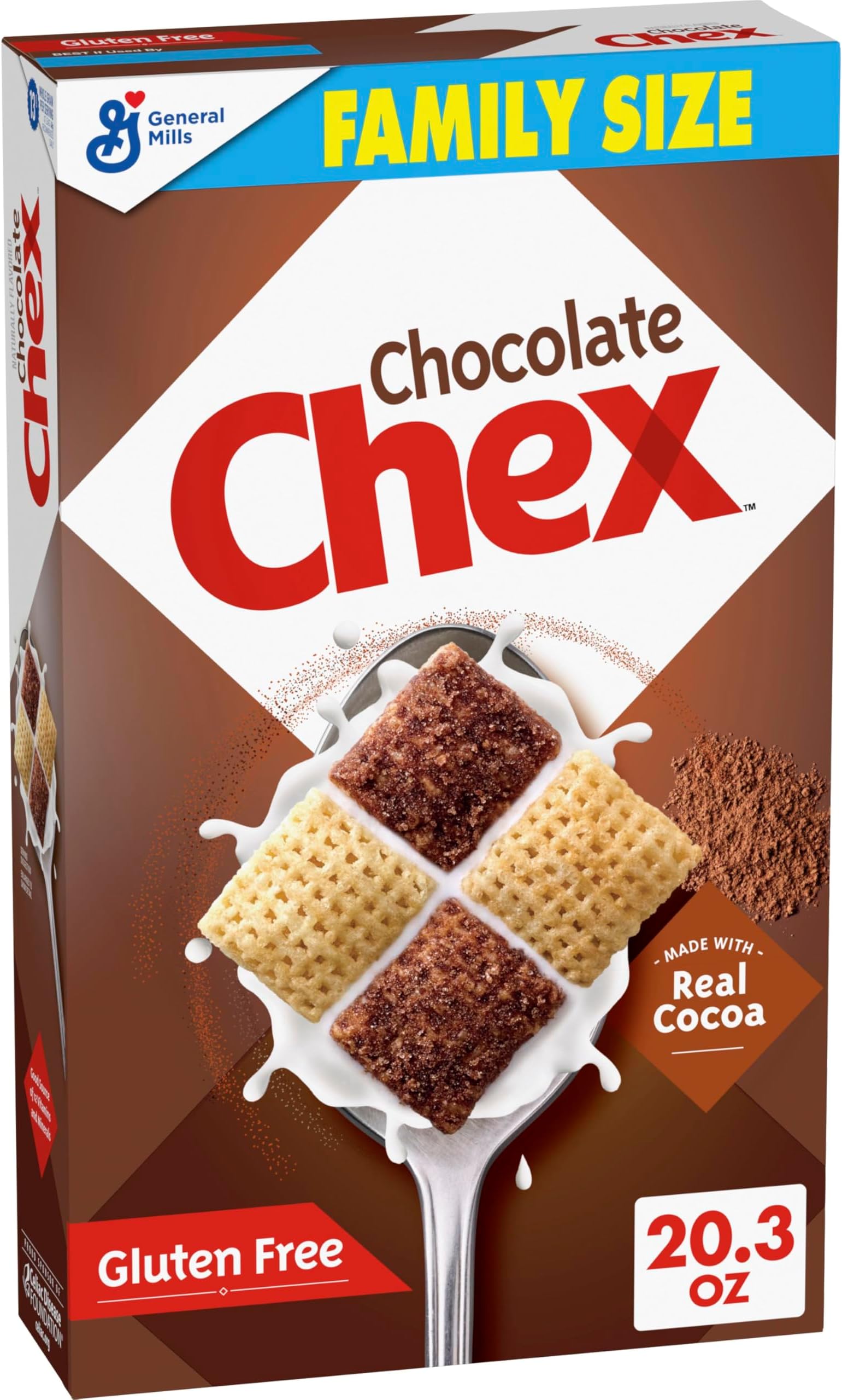 Chocolate Chex Cereal, Gluten Free Breakfast Cereal, Made with Whole Grain, Family Size, 20.3 oz