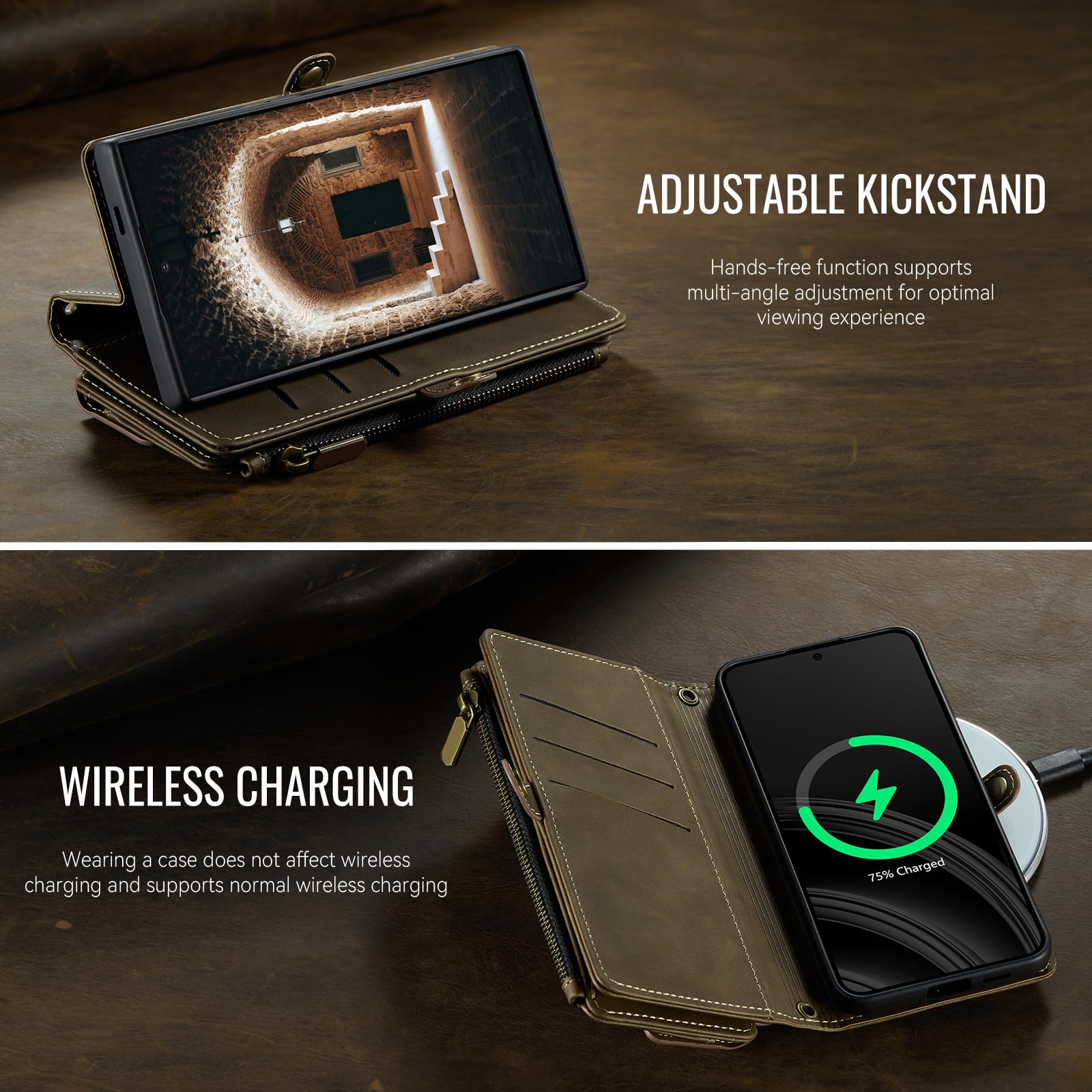 Asuwish Custodia a portafoglio per Samsung Galaxy S24 5G, marrone