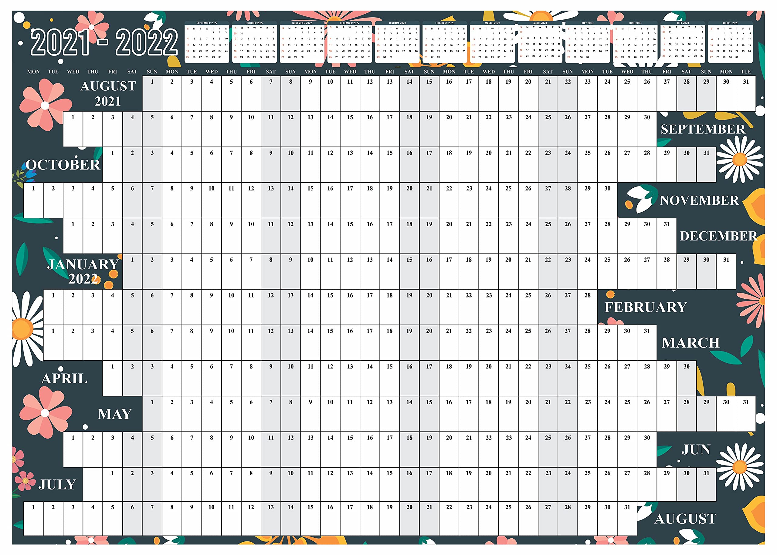Buy 2021 2022 Wall Planner A1 Size Year Calendar Organiser Floral