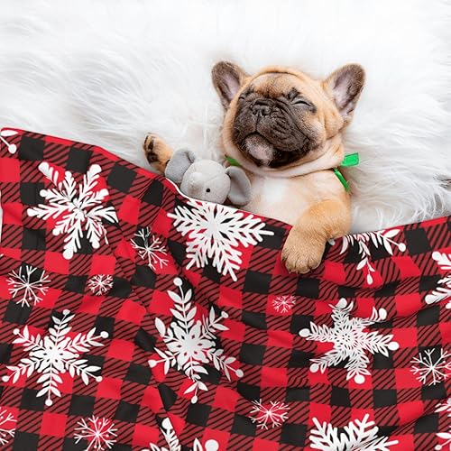 Miniatura 4 de Manta de felpa para mascotas, diseño de copos de nieve de Navidad, diseño de pata 3D, diseño de huellas de búfalo negro y rojo, manta suave y