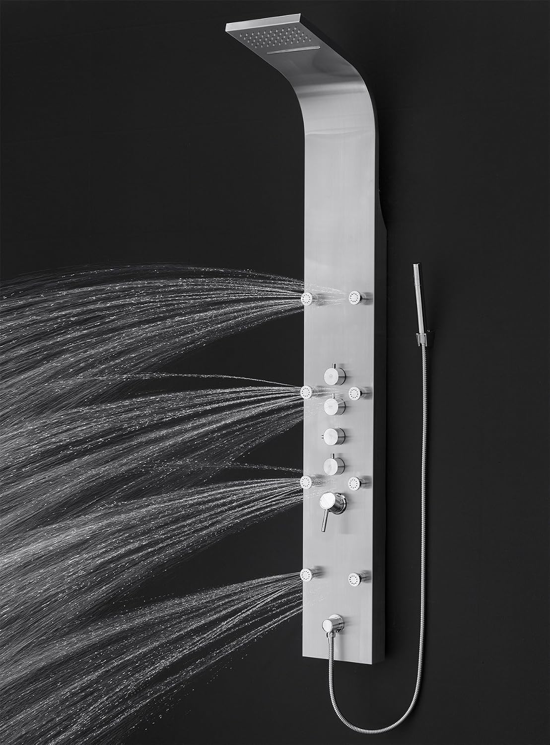 65 in. Rainfall Shower Panel System with Waterfall Shower Head and Shower Wand (Stainless Steel)