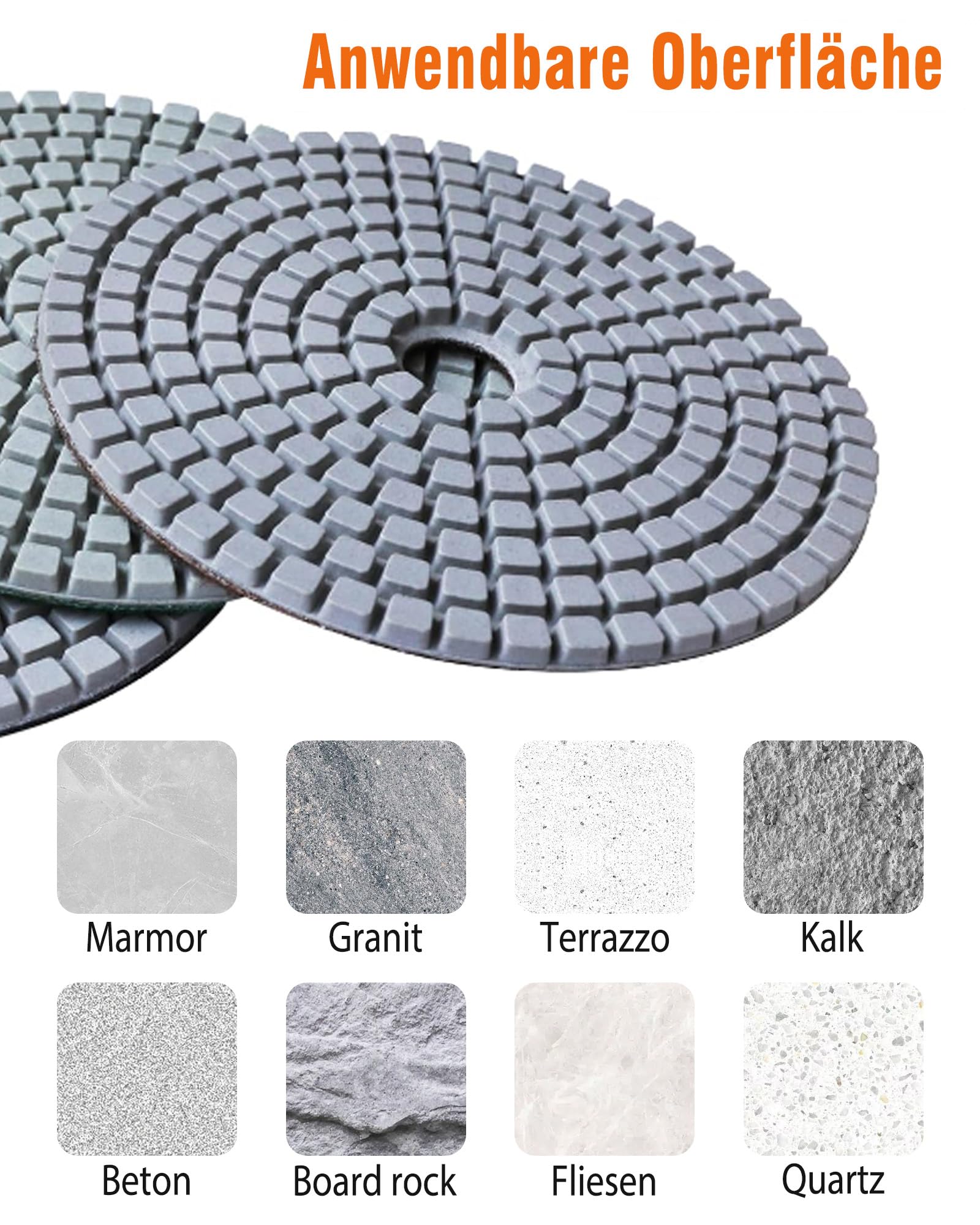 14 stuks diamant nat-droog polijstschijven met 100 mm marmer polijstset schuurpads met M14 rubberen steunplaat voor granieten tegels betonmarmer met 2 wolpads, 50-8000, voor polijstmachines