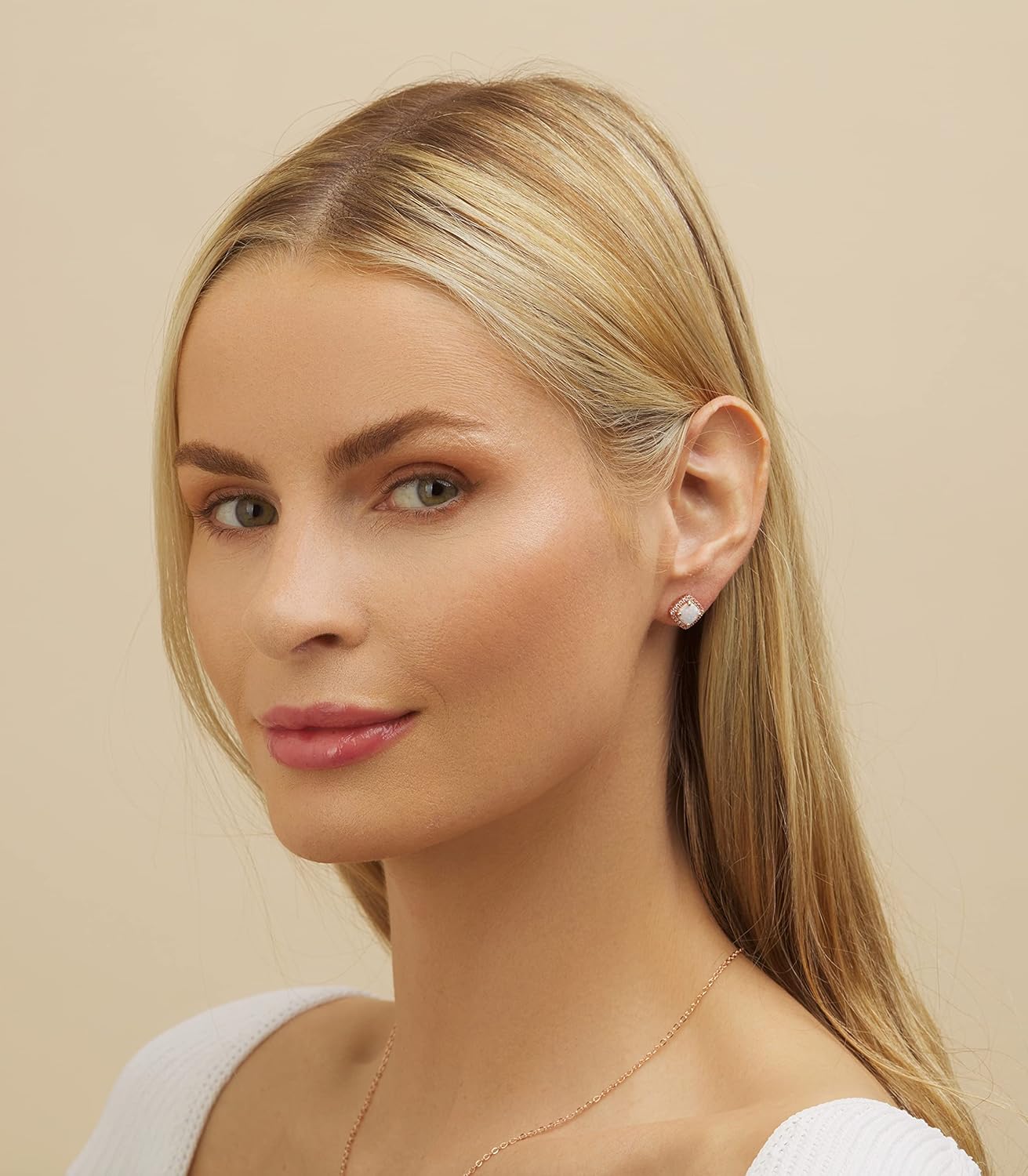 Barzel White Gold Plated Created White Opal Stud Earrings for Women - Made In Brazil - Image 3