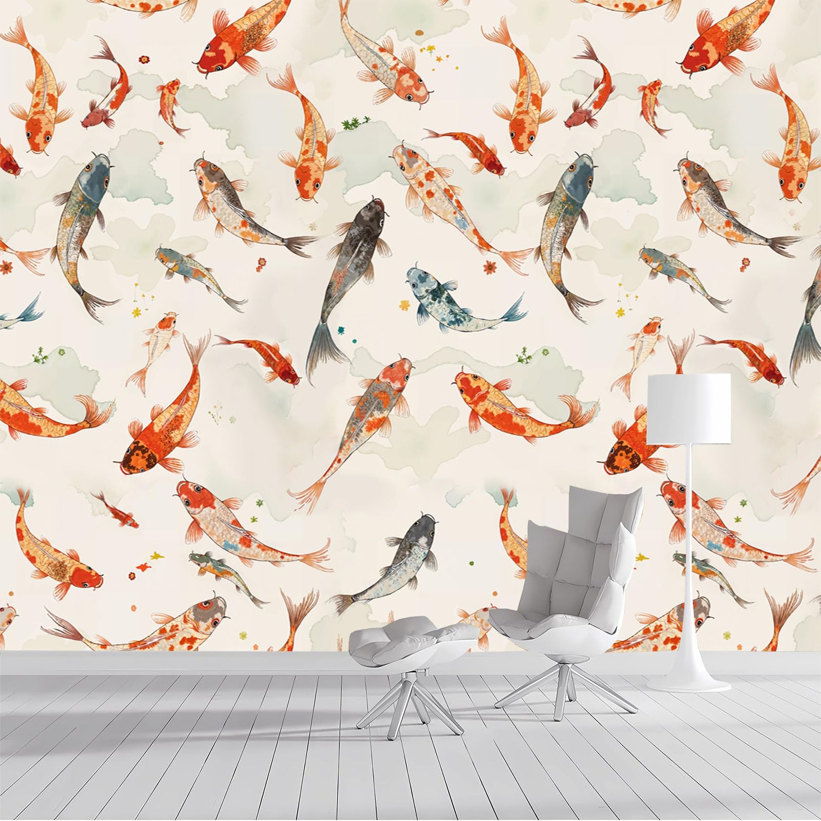 Soie de mural carpes koï 400x280 cm, papier peint premium pour salon