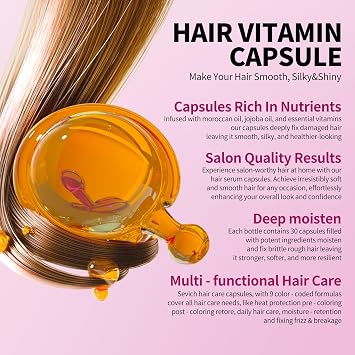 SEVICH Red Intensive Repair Capsules - Moroccan Oil & Jojoba Duo | Color-Lock Technology for Dyed Hair | Anti-Frizz Hair Serum Capsules (30 Count)
