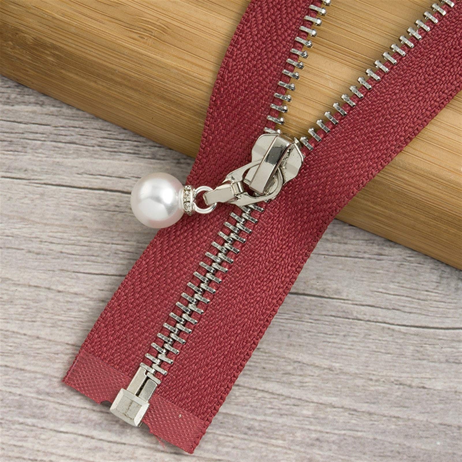 CFFQDQUANB Zipper for Bags, Zippers 1Pc 85cm 120cm 5# Pearl Metal Zipper,for Sewing Clothes Zips,(Wineredsilver85cm)