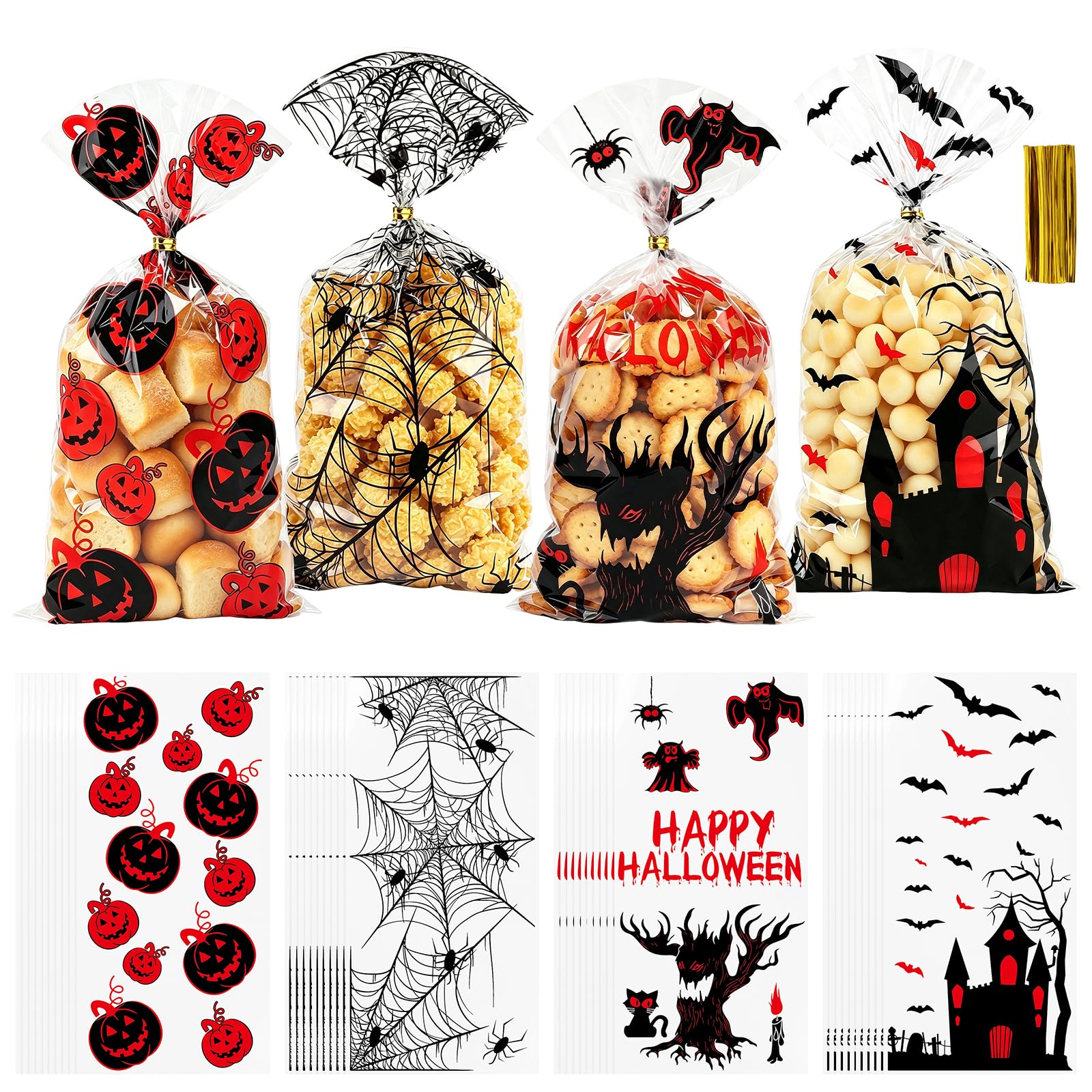 YoungTree 120 Pcs halloween party bags – Spider Web Assorted 4 Designs