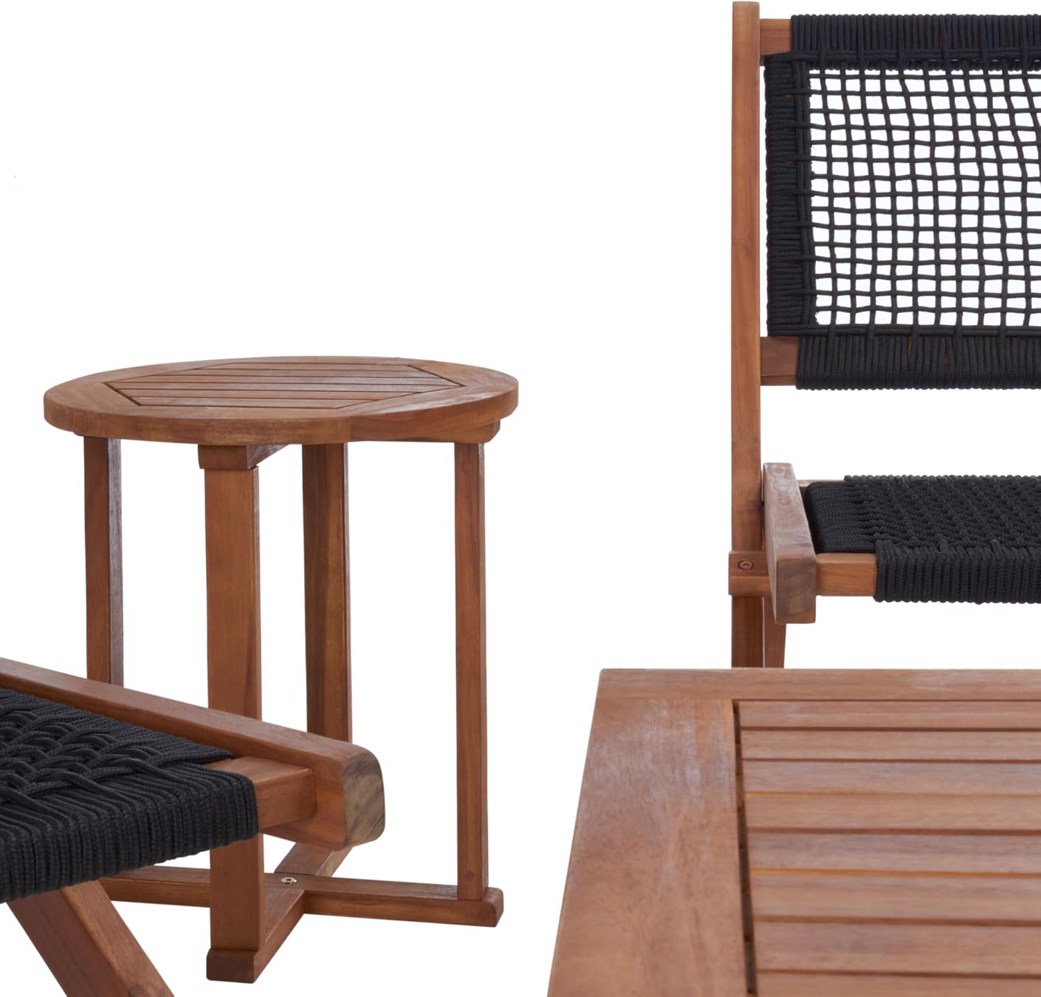 SAFAVIEH Outdoor Collection Kobina Natural/Black Rope Solid Wood 5-Piece Conversation Patio Set