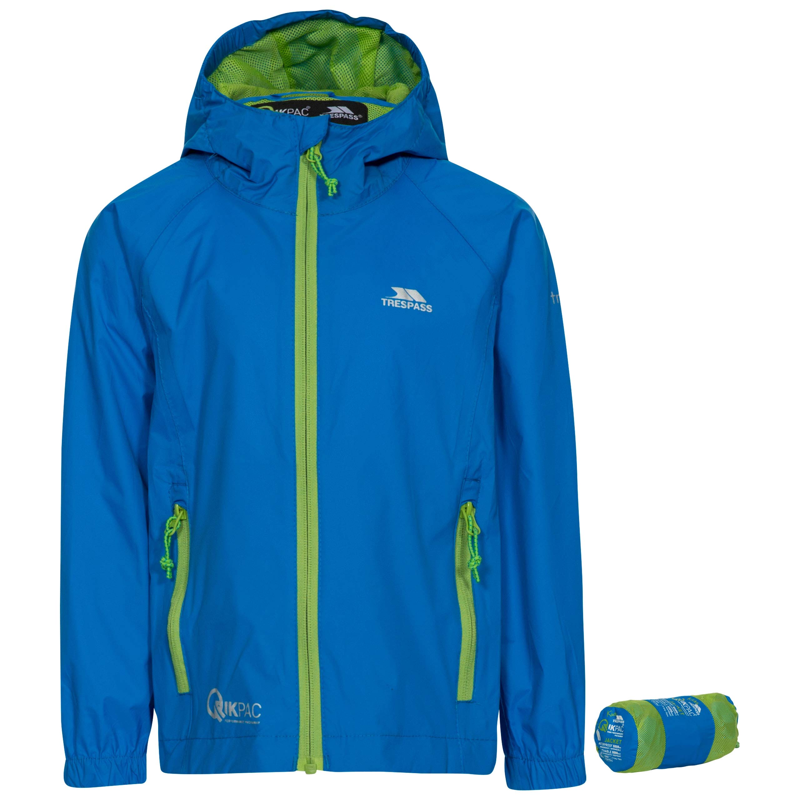 Trespass Qikpac Kids Waterproof Breathable Jacket Boys Girls School Raincoat