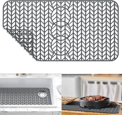 GUUKIN Protectores de fregadero para fregadero de cocina, 29.5 x 15 pulgadas, rejilla de silicona para la parte inferior del fregadero de porcelana