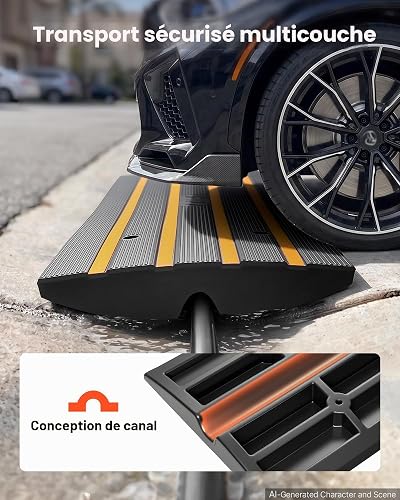 VEVOR Rampe de Seuil Hauteur 6,5 cm 3PCS Rampes Trottoir Caoutchouc Capacité Charge 15 T Rampe Accès Fauteuil Roulant Antidérapante Extensible pour Quai Chargement Garage Entrée Porte 122x40,5x6,5 cm - 8