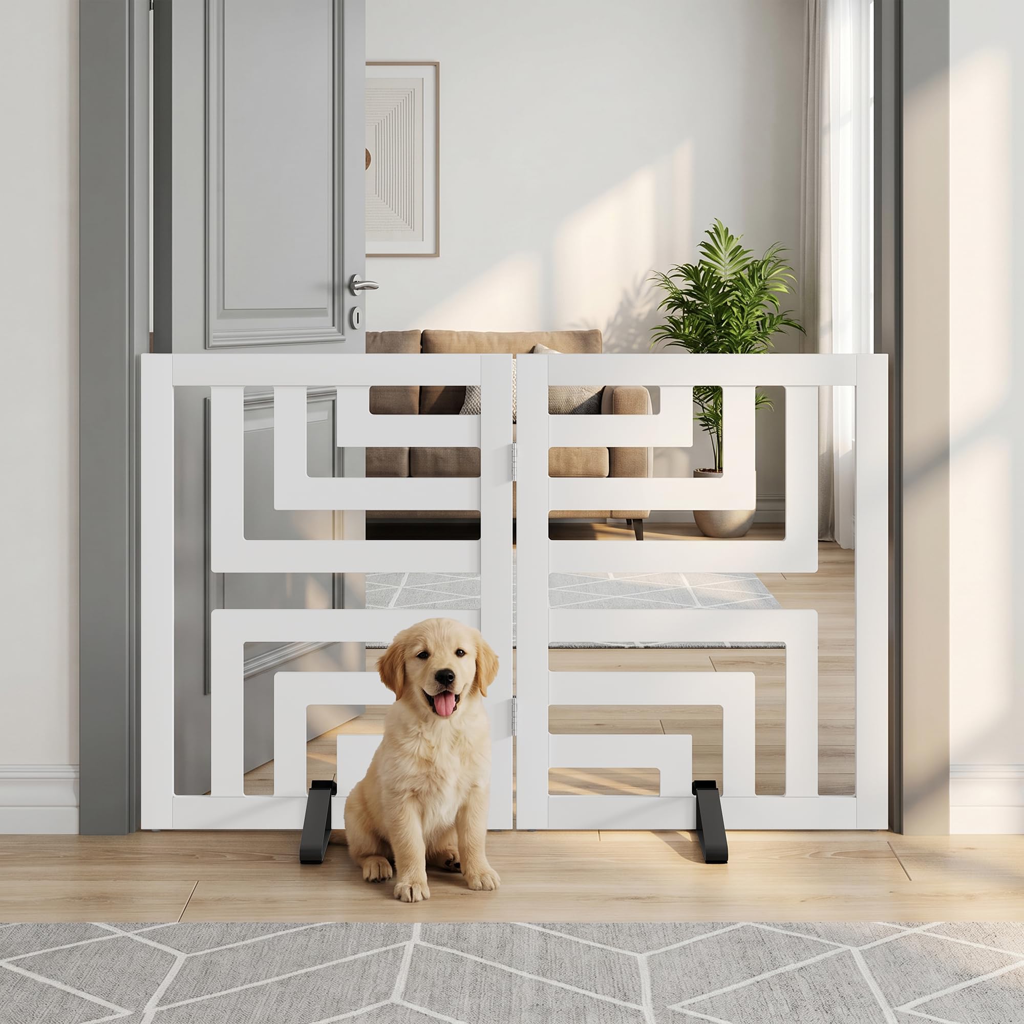 Dog Gate, Angled Design Freestanding Dog Gates for Doorways 2 Panels (white)