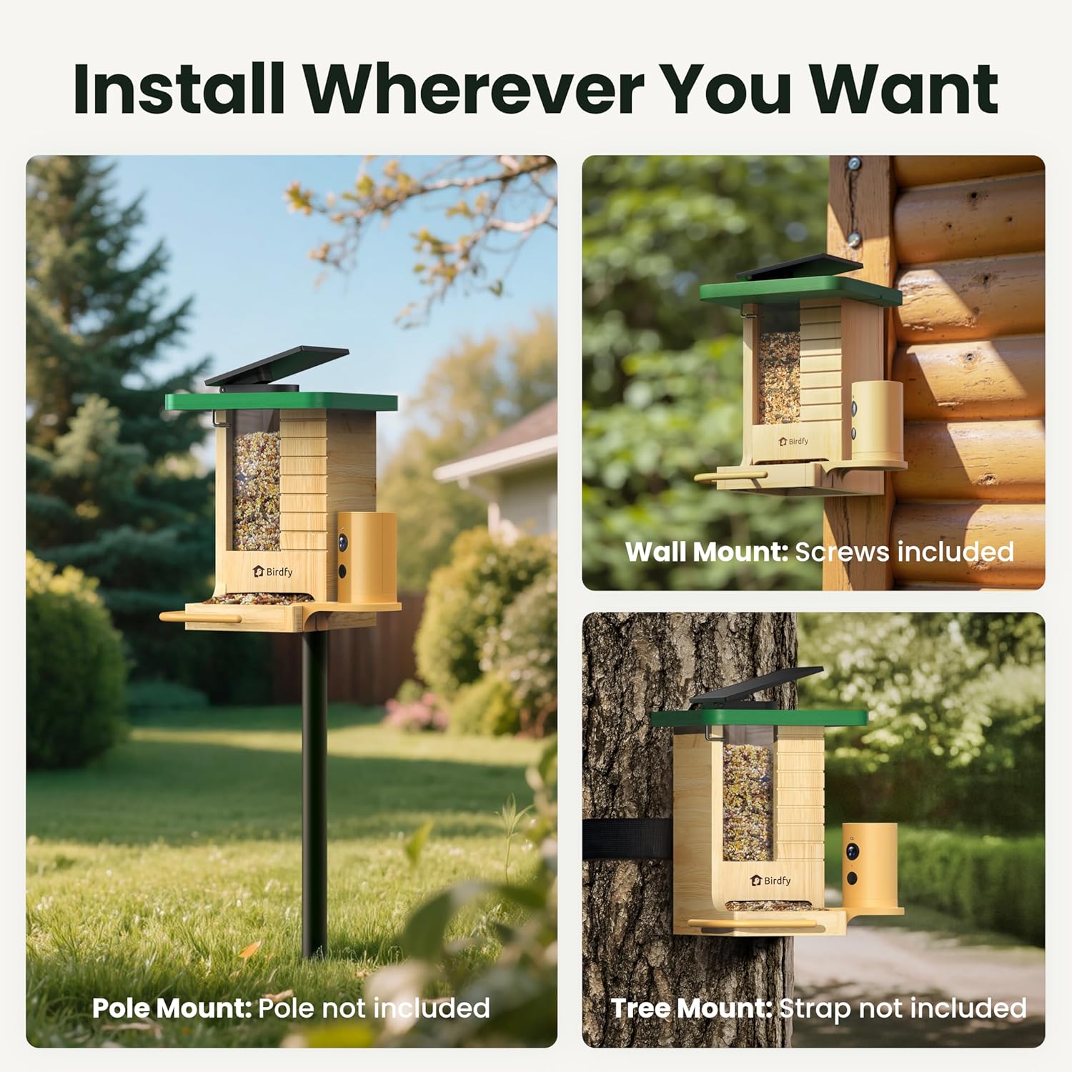 Birdfy Smart Bird Feeder with Camera Solar Powered, Slow-Motion Video & Night Insight, AI Identify 6000+ Species Lifetime Free, Ideal for Outdoors Bird Watching & Gifts for BirdLovers, Wood - Image 10