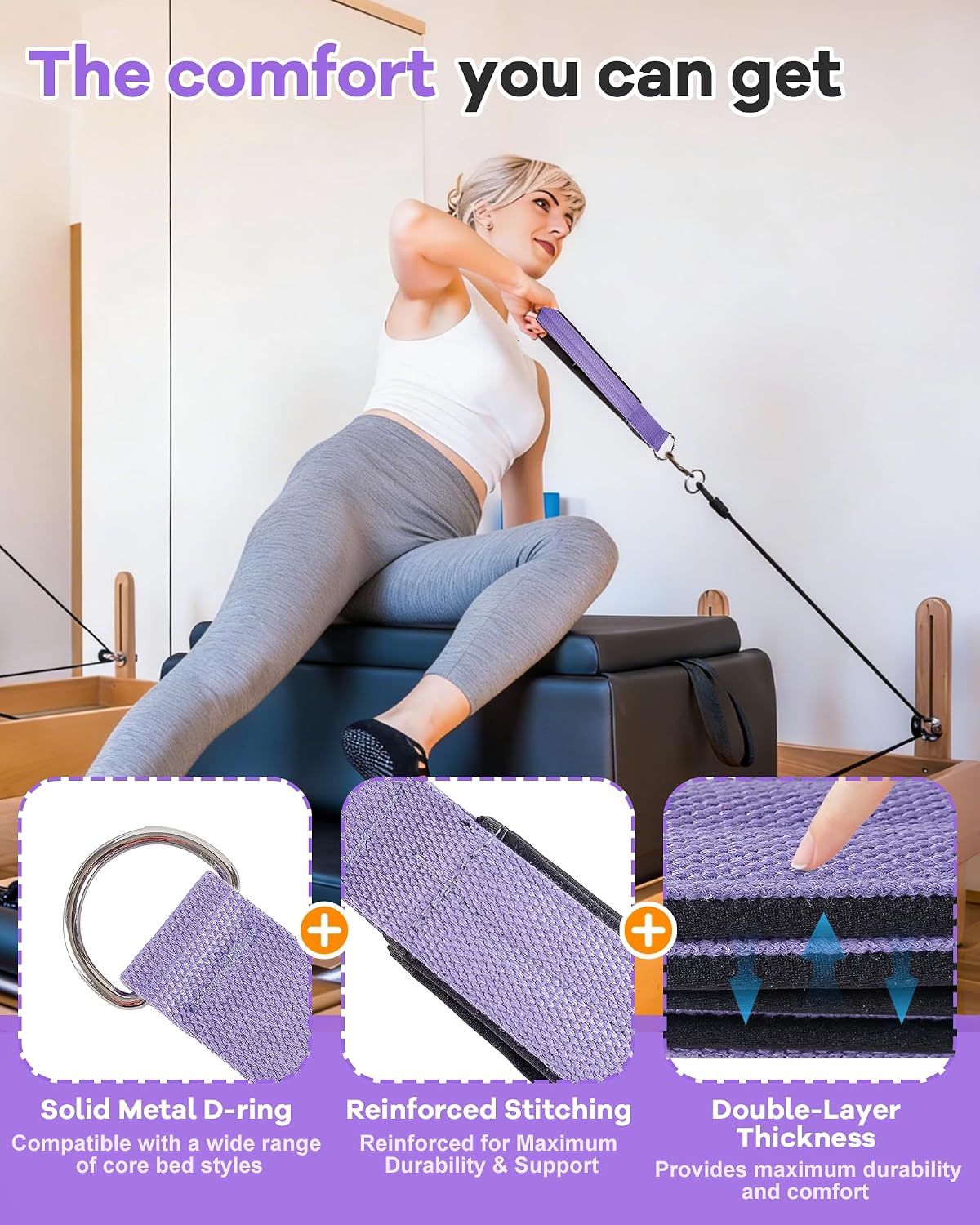 Wonderful Day 2PCS Pilates Reformer Straps Double Loop for Home Gym | Thickened for comfort & durability. Double loop for quick transitions. Anti-slip fabric. Great for home studio workouts.