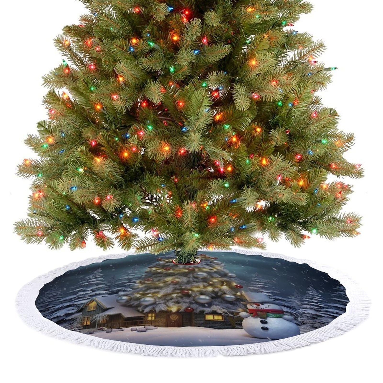 Christmas Tree Christmas Tree Skirt 48"x48" Rustic Xmas Tree Mat with Tassel Ornament Christmas Trees Cover Skirt Mat for Evergreen Trees Ornament Winter Holiday Mats Decorations