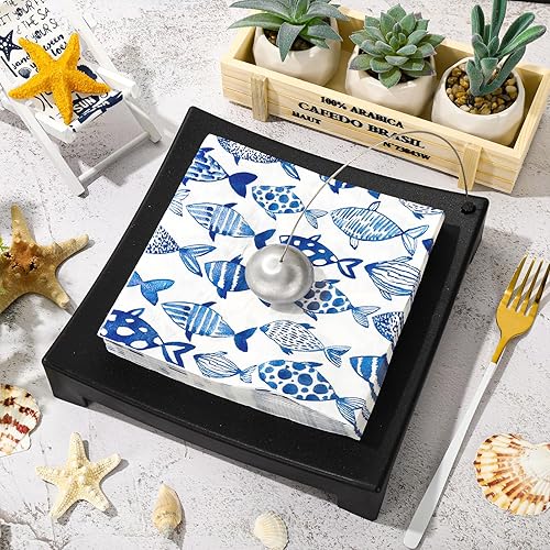 Miniatura 3 de AnyDesign - 80 servilletas de papel de pescado, acuarela, mar, océano, almuerzo, servilletas decorativas azules para cena de mano, para fiesta de