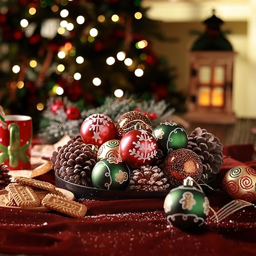 Miniatura 2 de DecorbyHannah Adornos de Navidad, oro rojo, verde, 9 unidades, 2.32 pulgadas, inastillables, tema de pan de jengibre, colgantes, 9 unidades