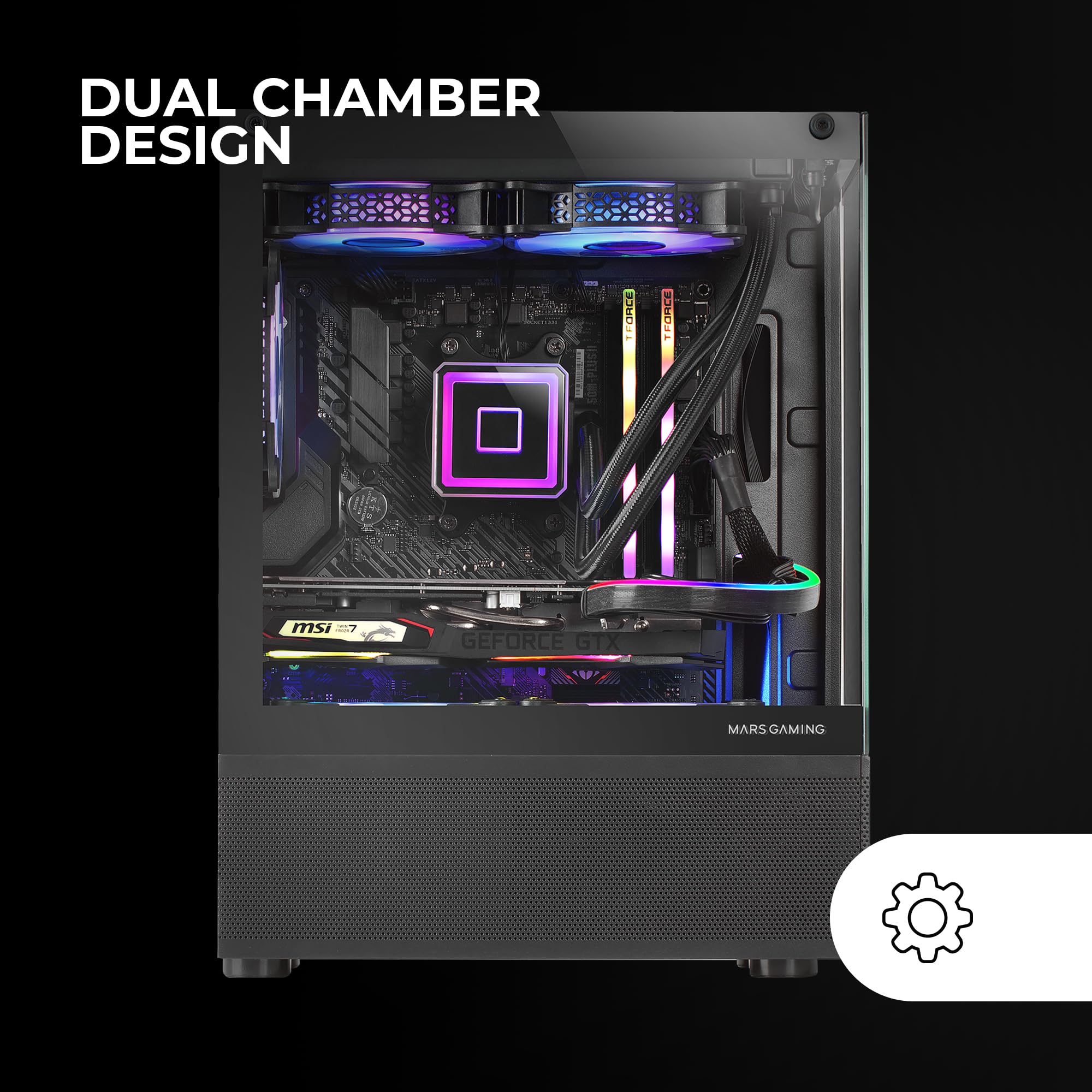 Mars Gaming MC-SE, Case PC Micro-ATX, Pannelli Frontali e Laterali Vetro Senza Cornice, Design Tecnologia AirTech Mesh, Mini Tower Gaming Doppia Camera, Supporto Raffreddamento a Liquido, Nero