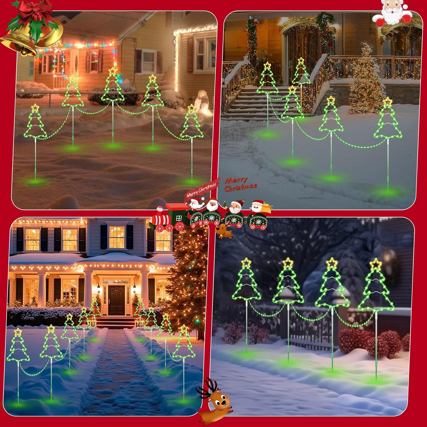 5 Pack 39.4'' Higher Christmas Tree Pathway Lights 250LEDS Outdoor Decorations, Bigger 13.8" Christmas Tree Sign w/ 8 Modes Lighting Waterproof Stake Lights for Xmas Festive Outside Garden, Yard Decor