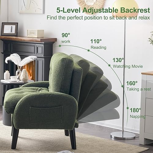 Miniatura 19 de Silla decorativa con respaldo ajustable otomano, silla de sala de estar tapizada con juego de reposapiés, silla moderna, acogedora silla reclinable