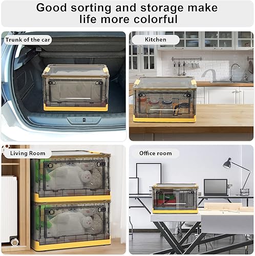 Miniatura 4 de Contenedores de almacenamiento apilables con tapas, 12.6 galones  50 cuartos de galón plegables con ruedas y diseño de puertas de tres lados, juego