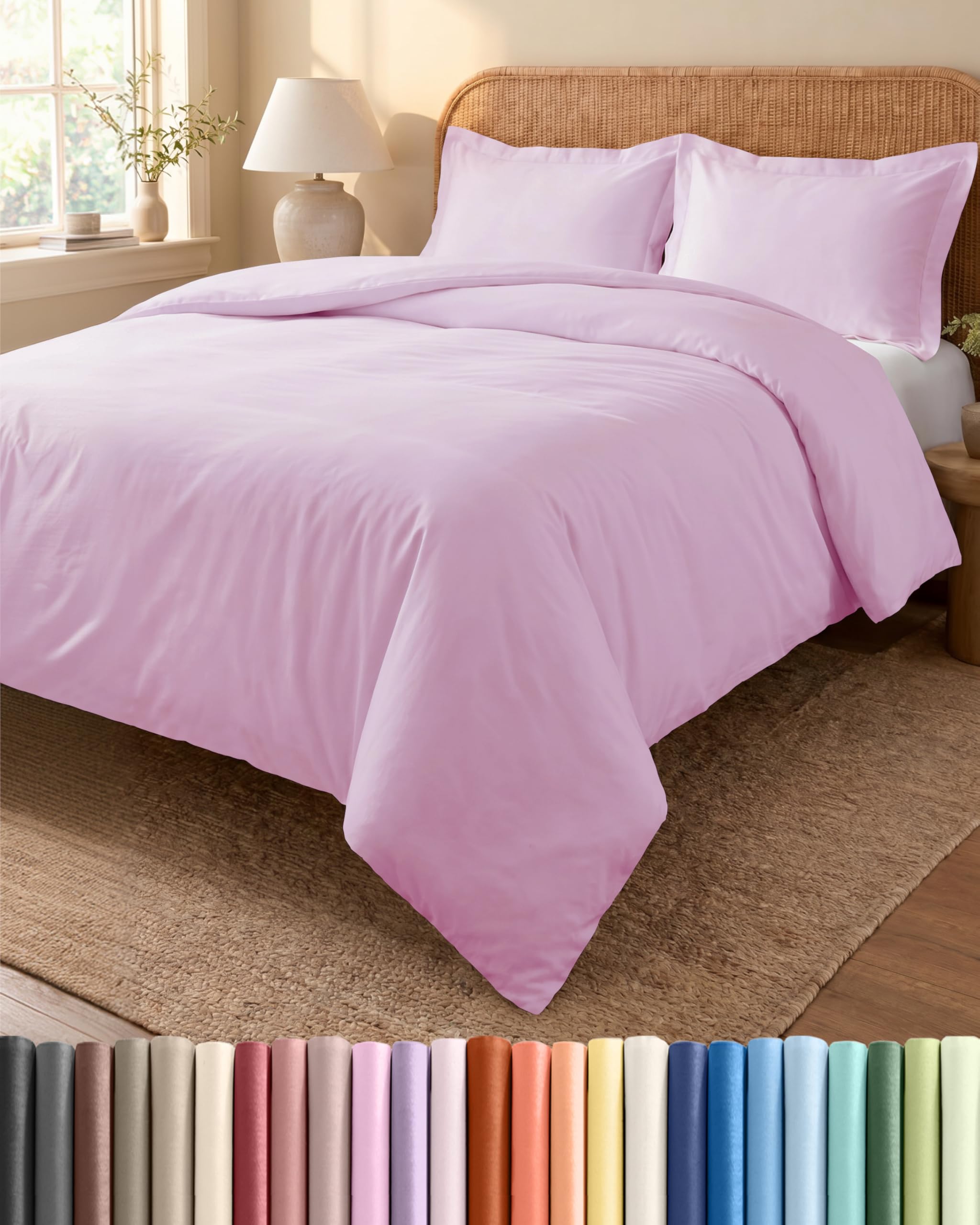 CGK 3 Piece Duvet Cover Set Double Light Pink 200x200cm with 2 Pillowcases 50x80cm - Brushed Microfibre - Zip Closure & 8 Corner Ties - Wrinkle Resistant, Easy Care & Hypoallergenic - OEKO-TEX
